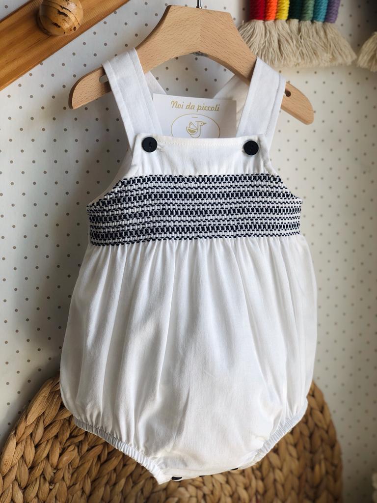 PAGLIACCETTO BIANCO CON PUNTO SMOCK BLU - Noi da piccoli