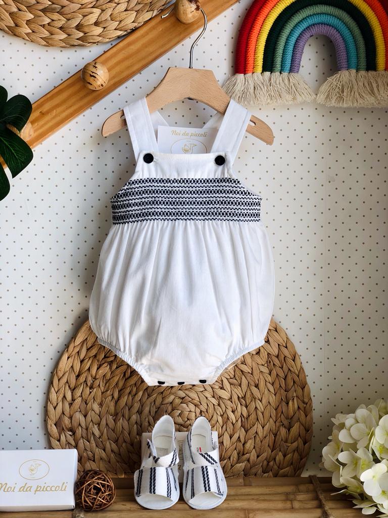 PAGLIACCETTO BIANCO CON PUNTO SMOCK BLU - Noi da piccoli