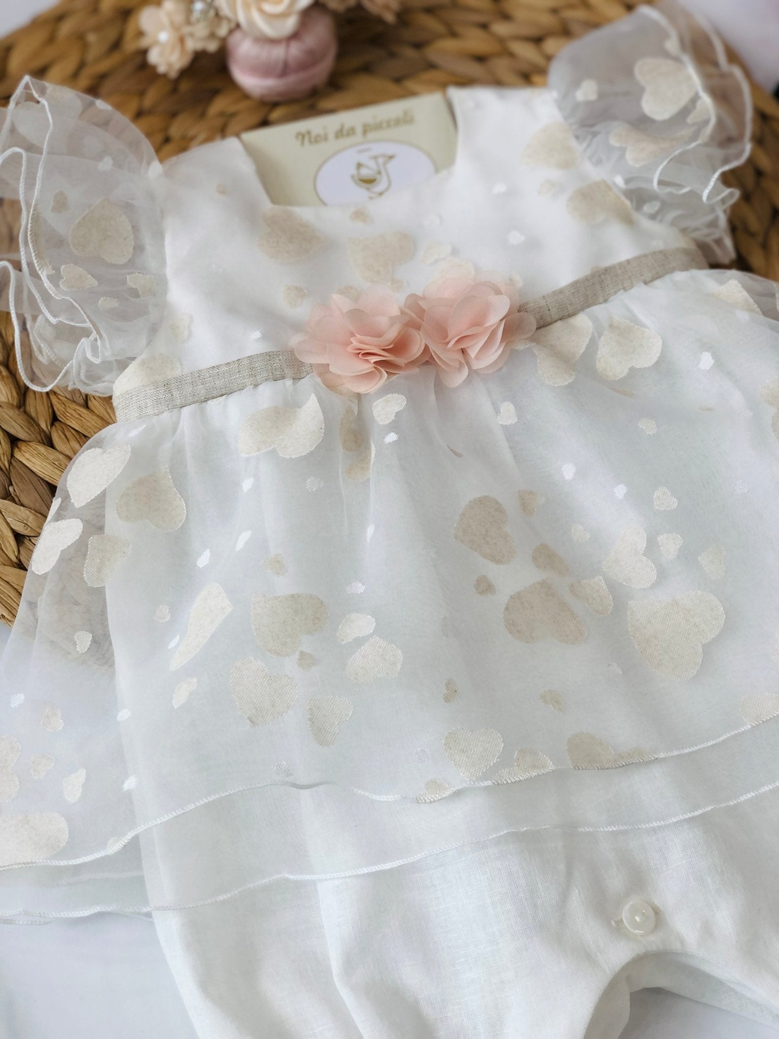 PAGLIACCETTO BIANCO E CORDA CUORI IN COTONE E LINO - Noi da piccoli