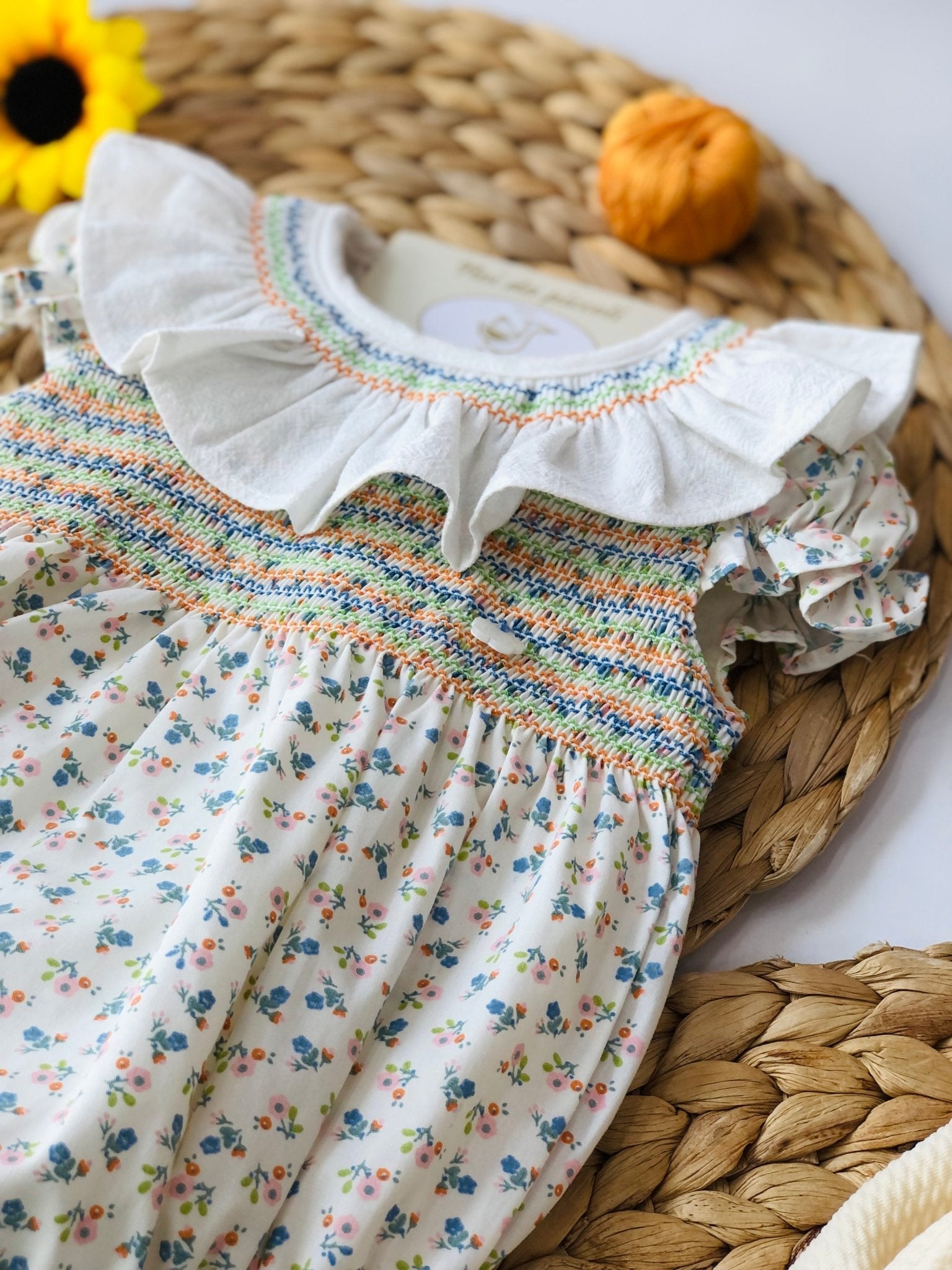 PAGLIACCETTO CON PUNTO SMOK FIORELLINI VERDI BLU E ARANCIO - Noi da piccoli