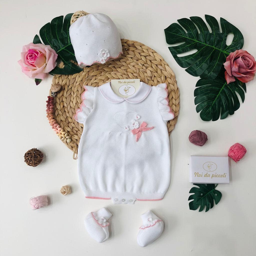PAGLIACCETTO CON SET PARURE BIANCO E ROSA IN FILO - Noi da piccoli