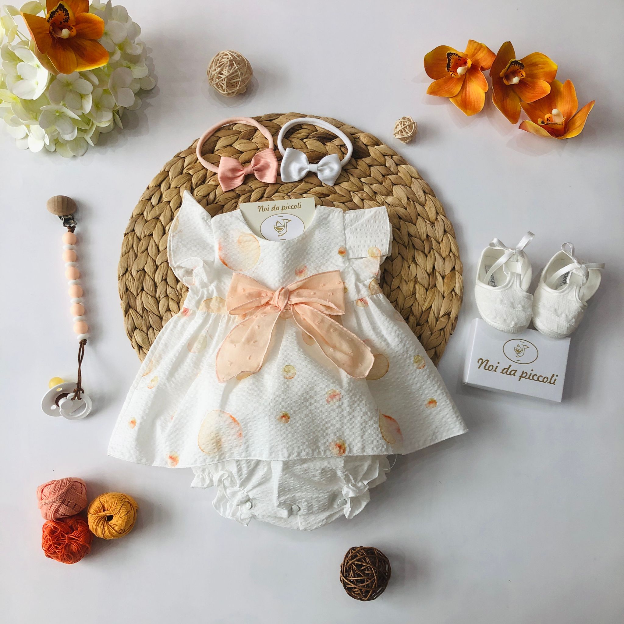 PAGLIACCETTO IN COTONE BIANCO E SALMONE - Noi da piccoli