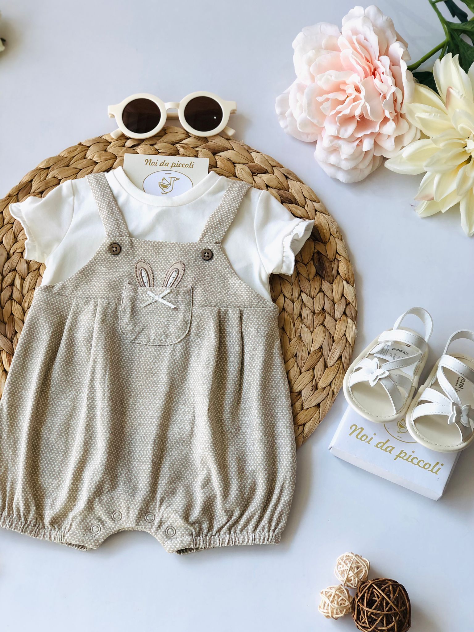 SALOPETTE BEIGE COTONE BUNNY - Noi da piccoli