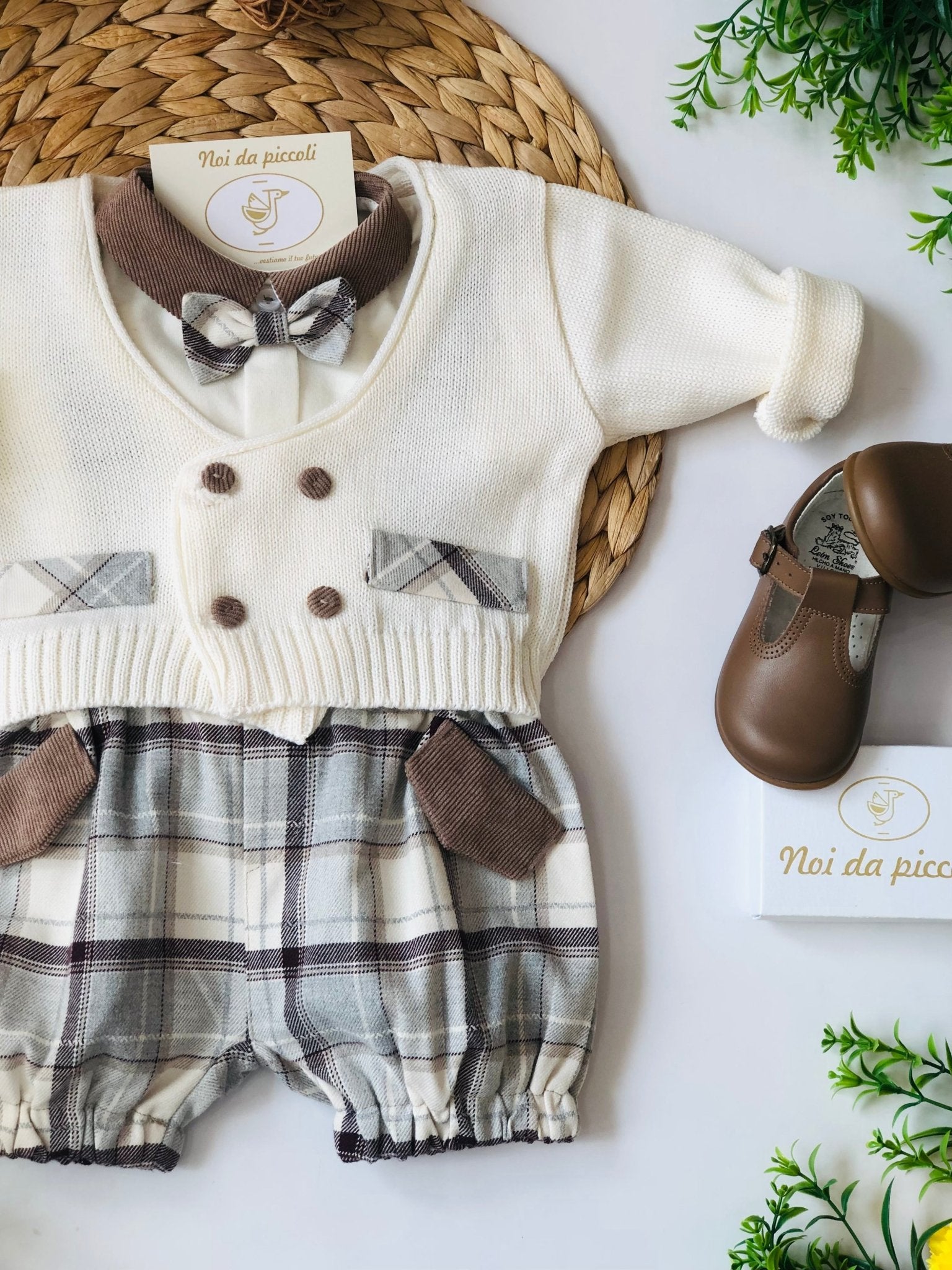 SALOPETTE CON BODY QUADRI BEIGE CON GOLFINO - Noi da piccoli