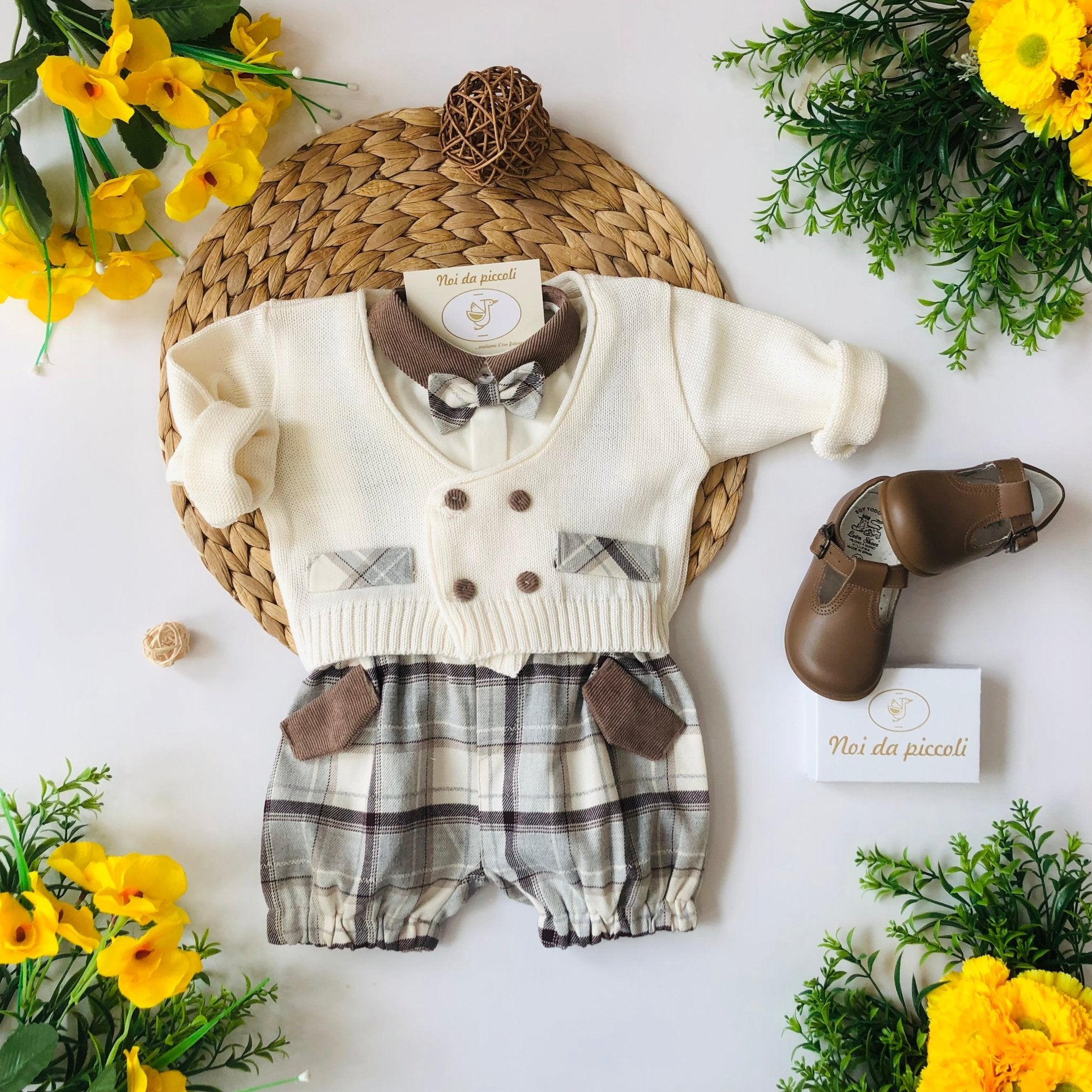 SALOPETTE CON BODY QUADRI BEIGE CON GOLFINO - Noi da piccoli