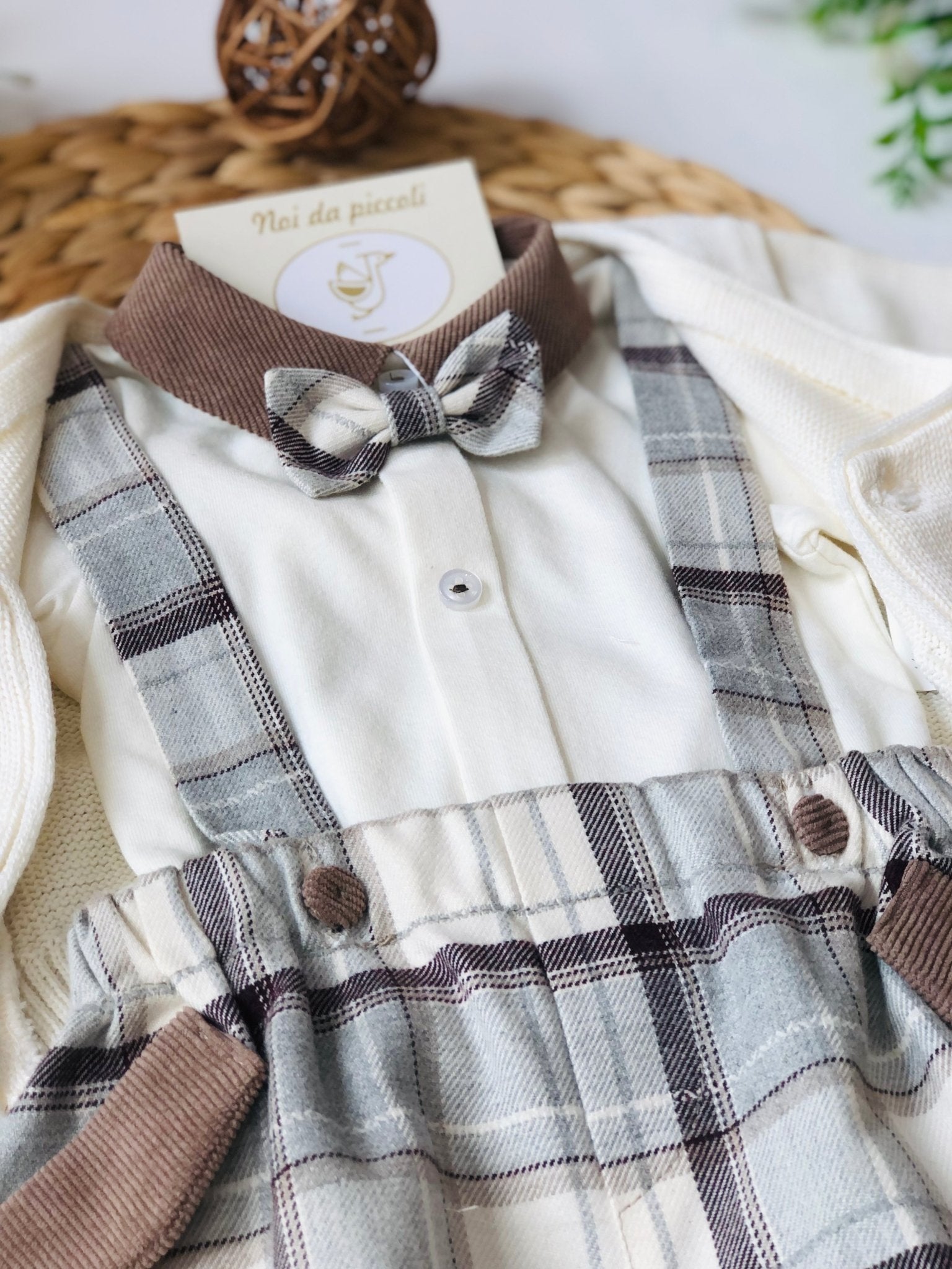 SALOPETTE CON BODY QUADRI BEIGE CON GOLFINO - Noi da piccoli