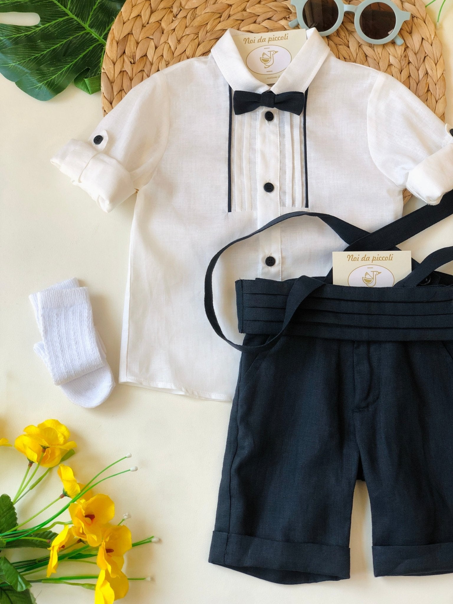 SALOPETTE CON CAMICINA E PAPILLON BLU NOTTE - Noi da piccoli