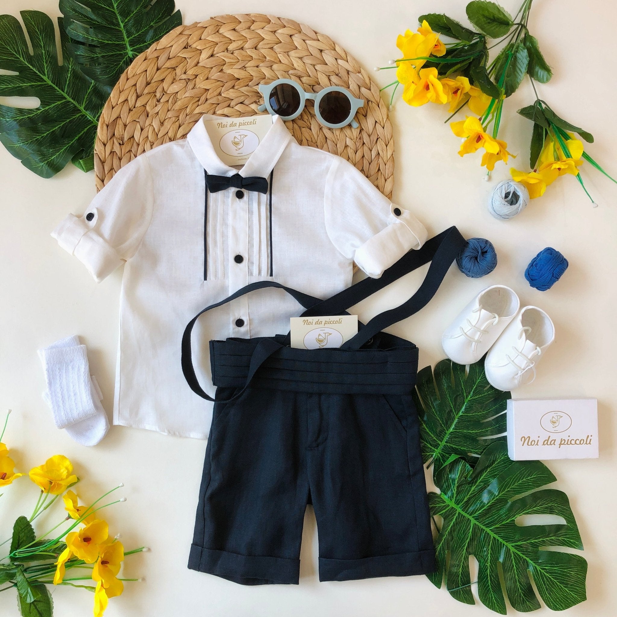 SALOPETTE CON CAMICINA E PAPILLON BLU NOTTE - Noi da piccoli