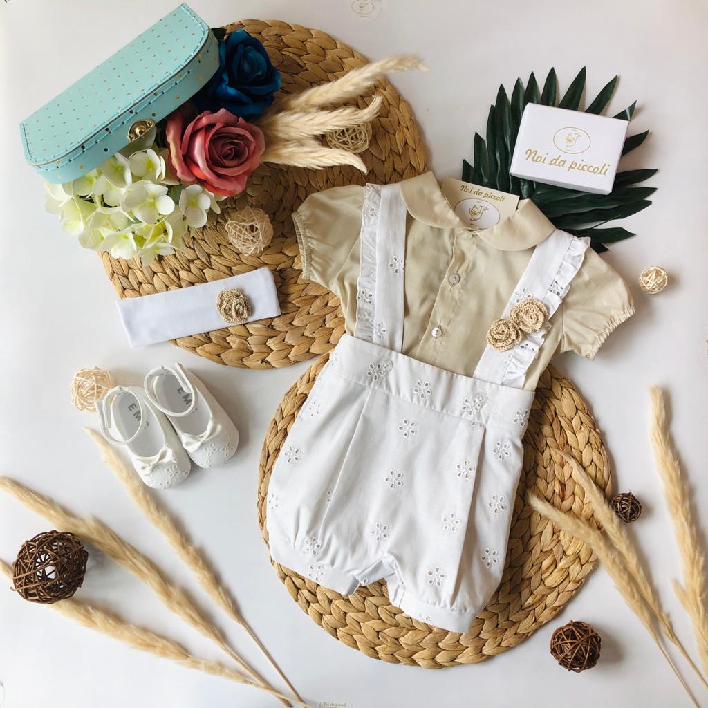 SALOPETTE CON CAMICINA SABBIA IN COTONE - Noi da piccoli