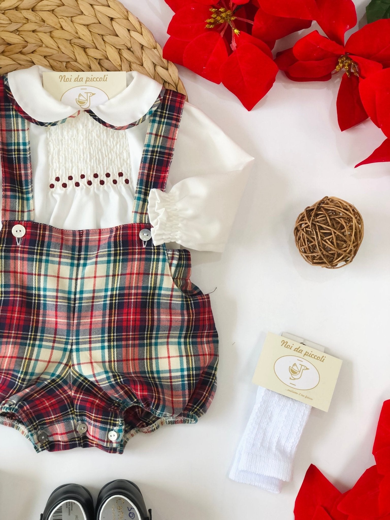 SALOPETTE TARTAN CON CAMICIA CON PUNTO SMOCK - Noi da piccoli