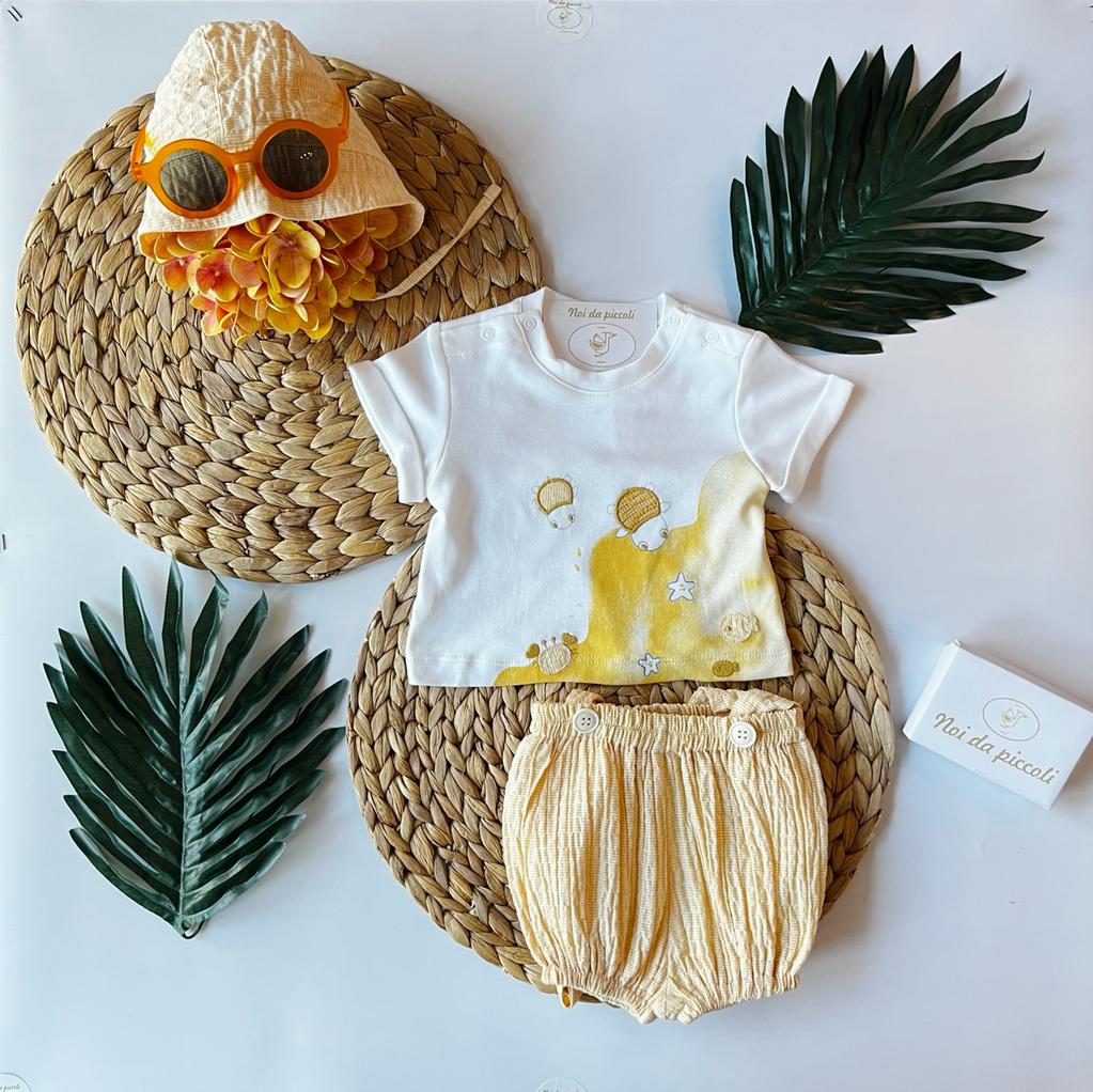 SALOPETTINA CON MAGLIA E CAPPELLINO GIALLO IN COTONE - Noi da piccoli