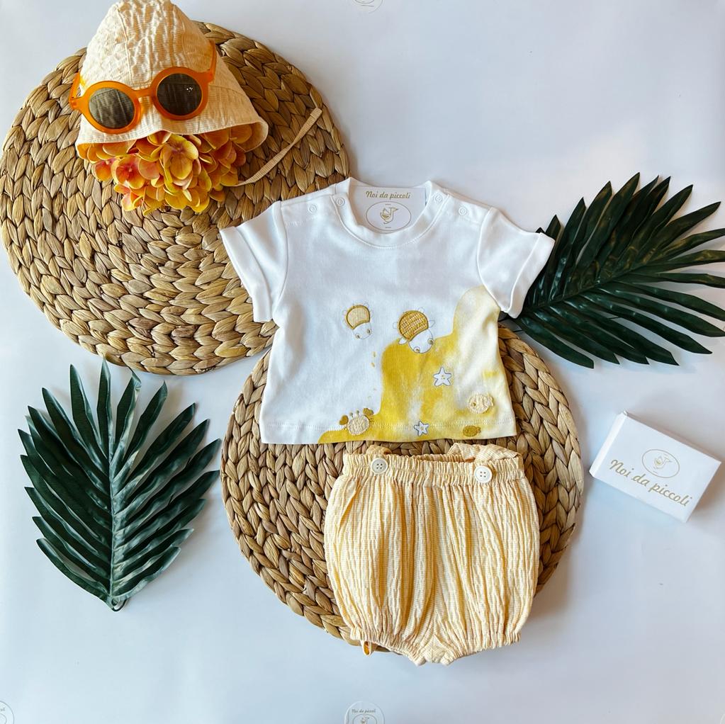SALOPETTINA CON MAGLIA E CAPPELLINO GIALLO IN COTONE - Noi da piccoli