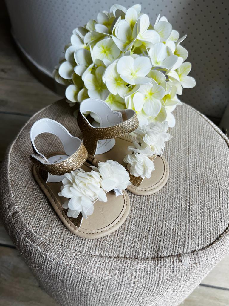 SCARPA A SANDALETTO ORO E FIORI - Noi da piccoli