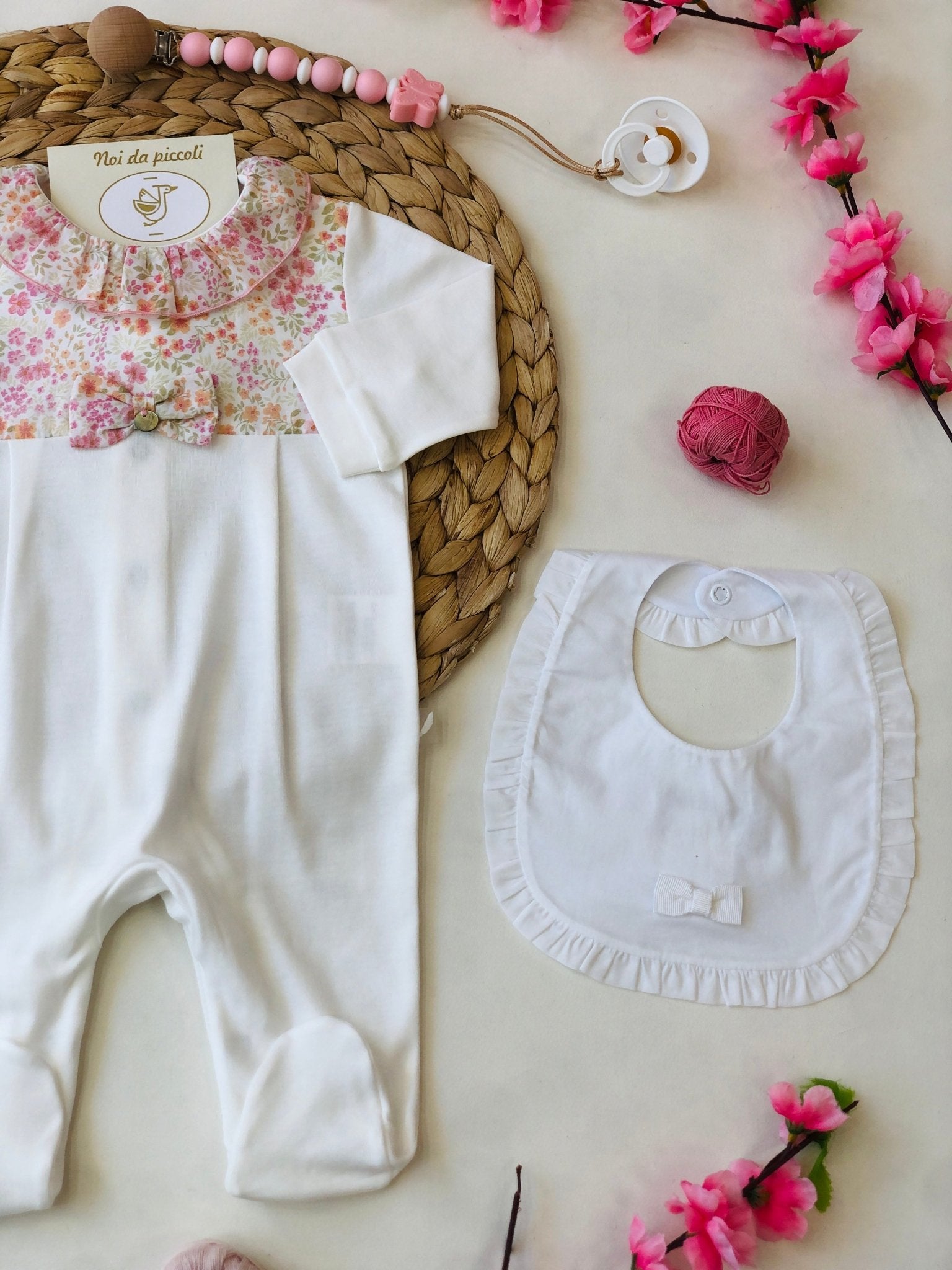 TUTINA BIANCA CON FIORELLINI ROSA IN ALTO - Noi da piccoli