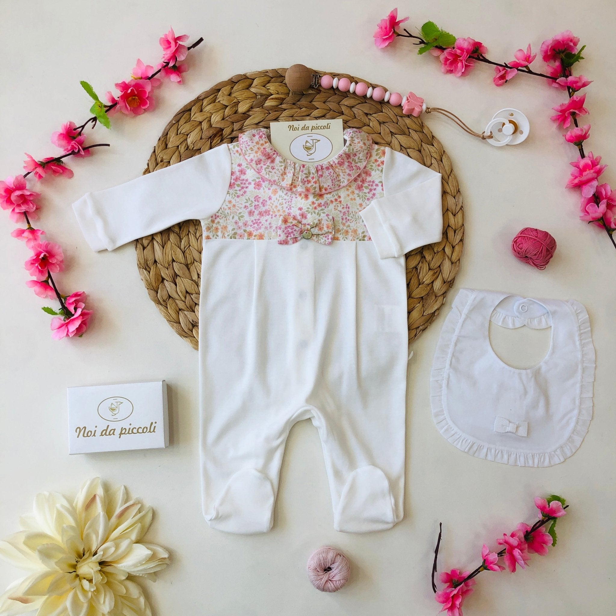 TUTINA BIANCA CON FIORELLINI ROSA IN ALTO - Noi da piccoli