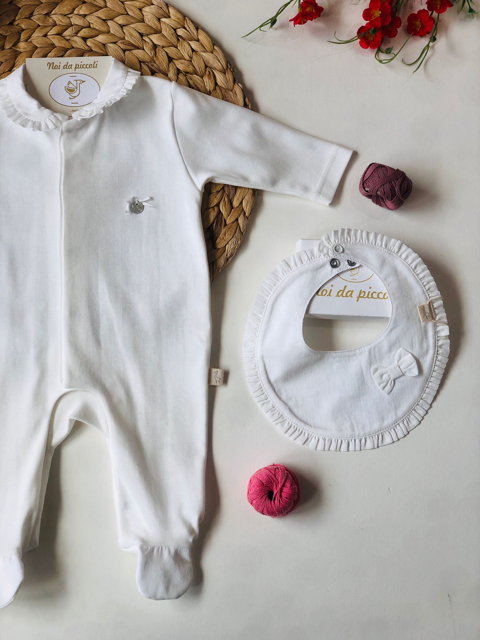 TUTINA BIANCA IN COTONE CON COLLETTO PLISSETTATO - Noi da piccoli