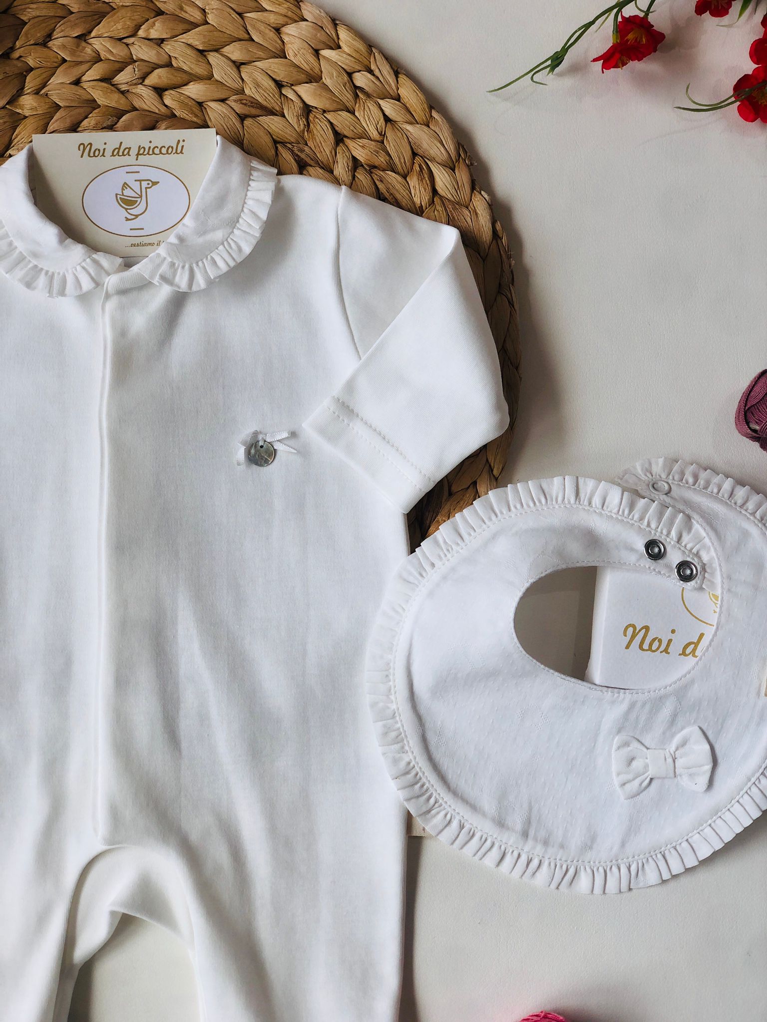 TUTINA BIANCA IN COTONE CON COLLETTO PLISSETTATO - Noi da piccoli