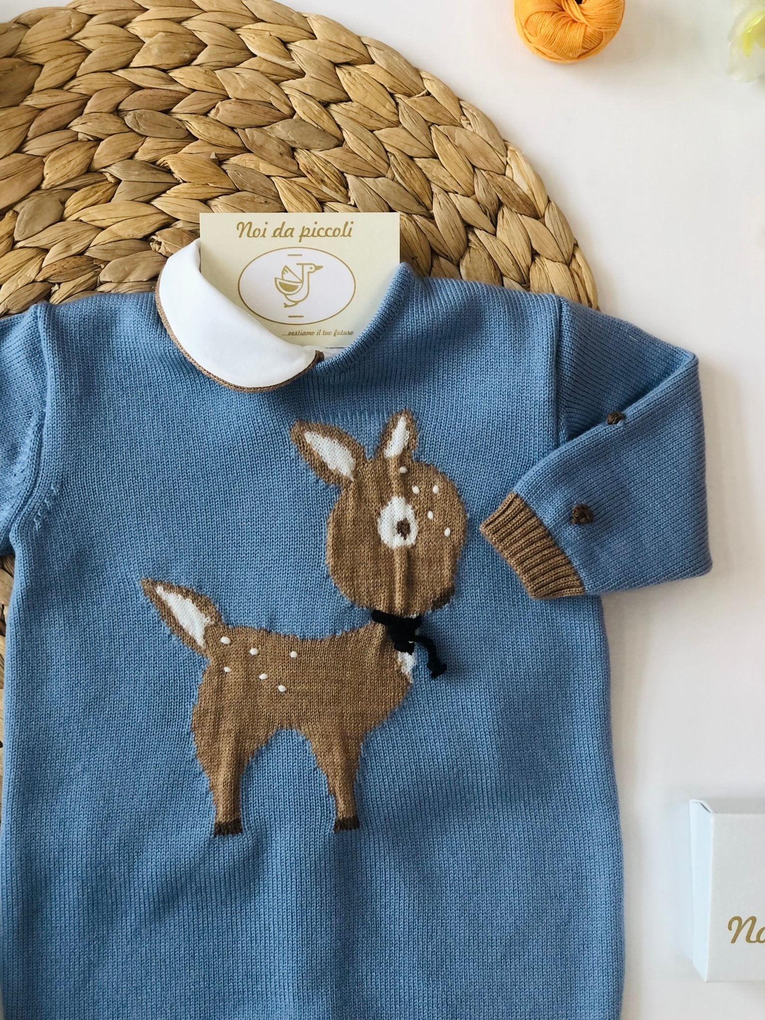 TUTINA COBALTO CERVO CON BABBUCCE IN 100% LANA - Noi da piccoli