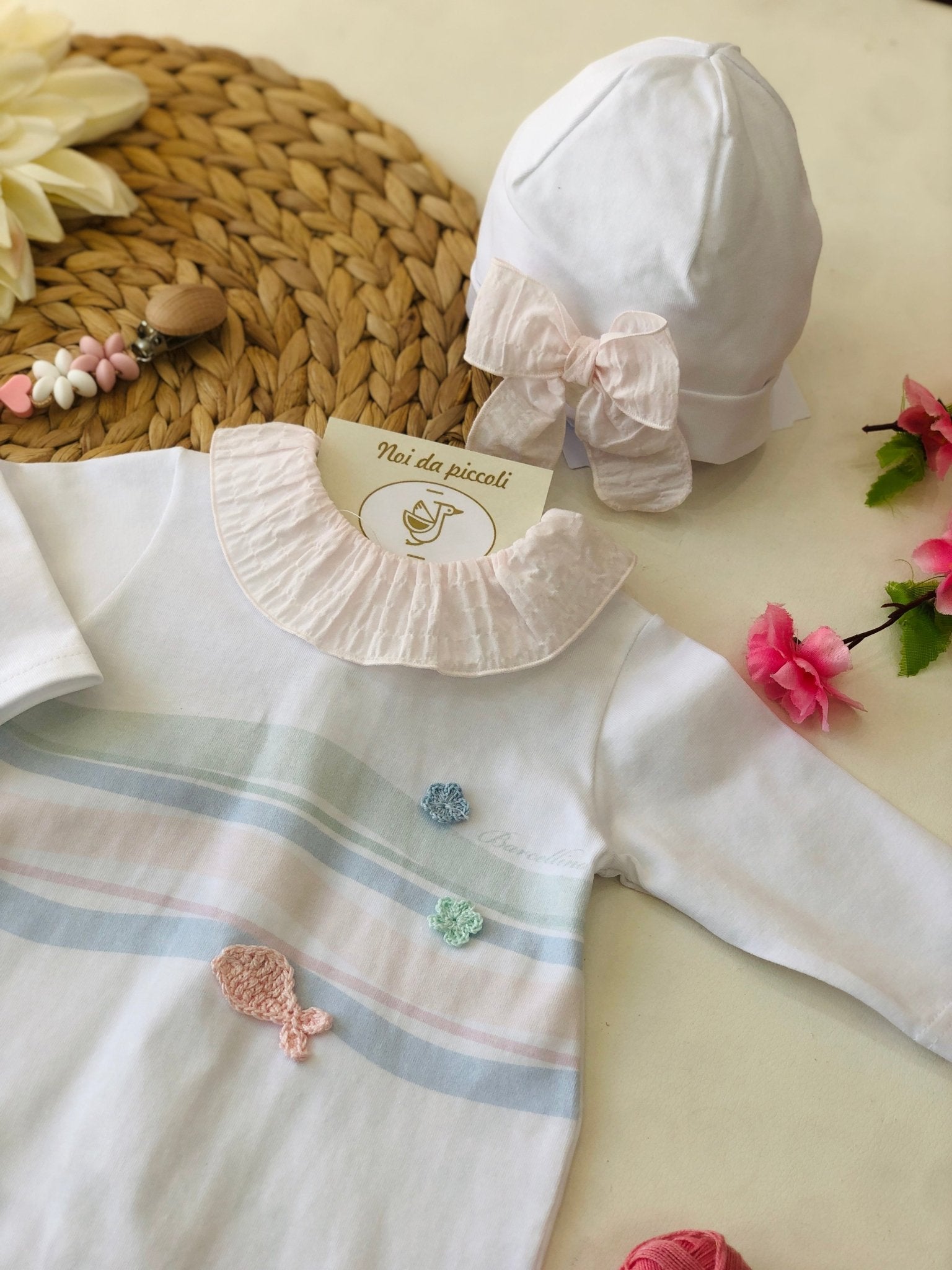 TUTINA COTONE BIANCO CON DETTAGLIO ALL'UNCINETTO - Noi da piccoli