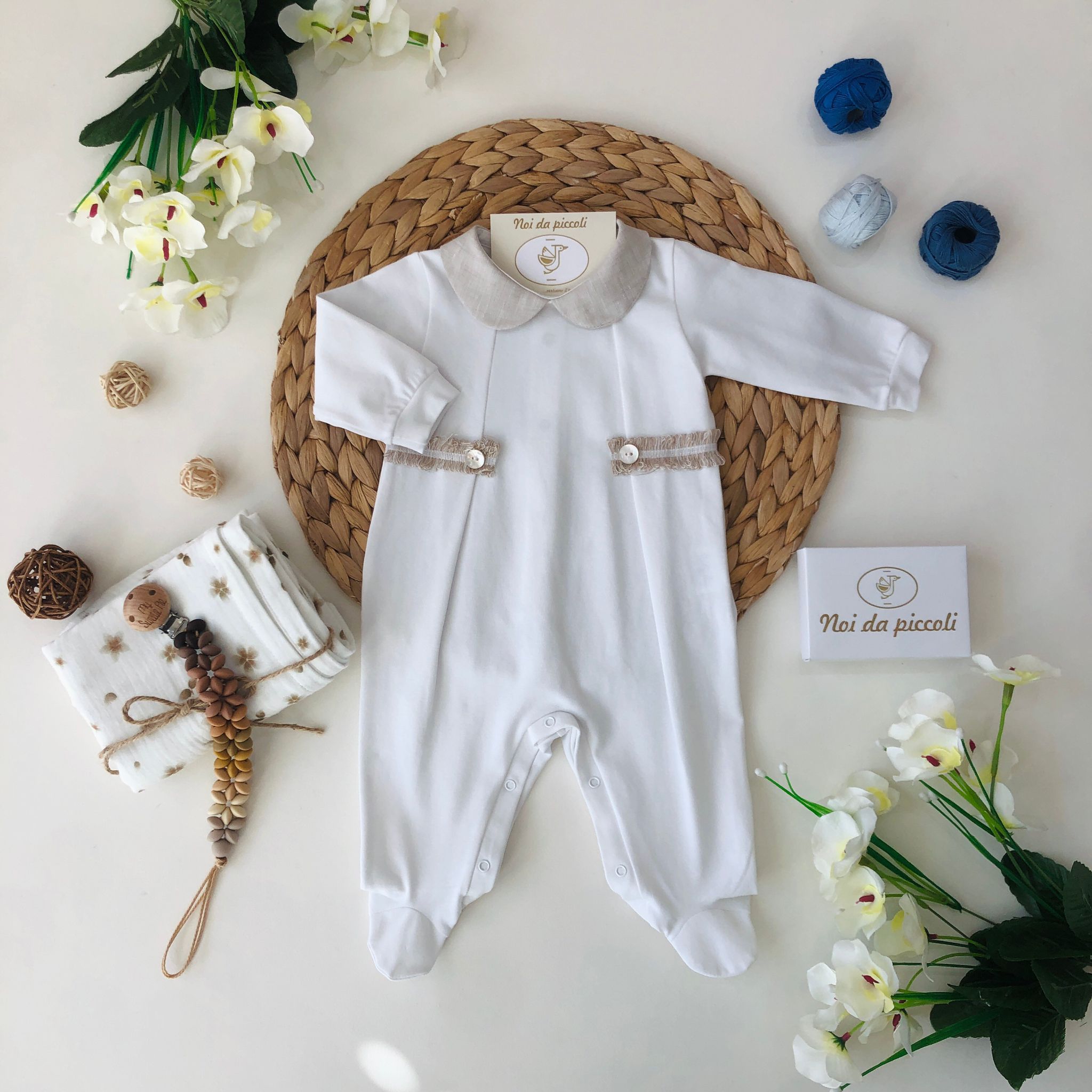 TUTINA IN COTONE BIANCO CON DETTAGLIO SABBIA - Noi da piccoli