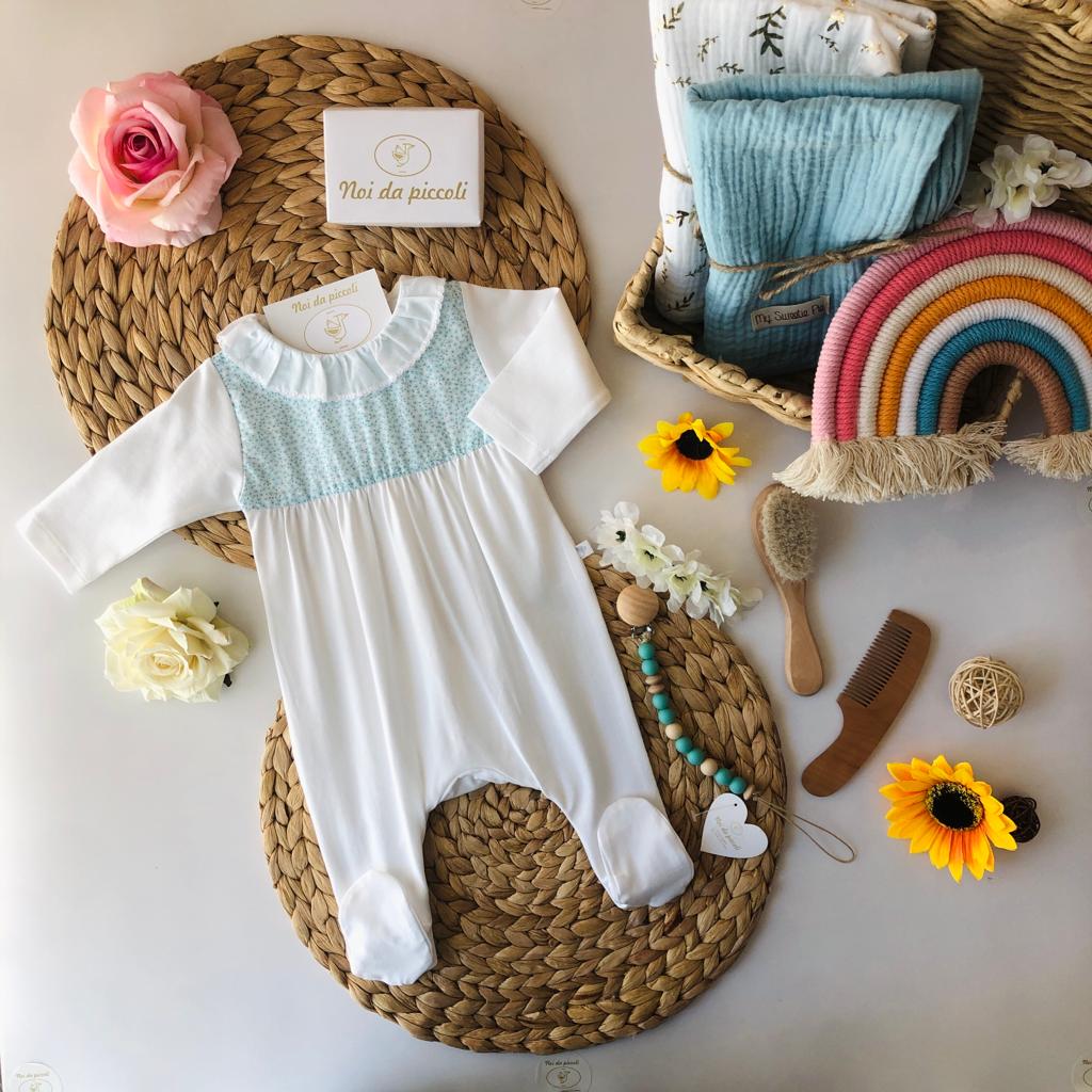 TUTINA IN COTONE BIANCO/CIELO - Noi da piccoli