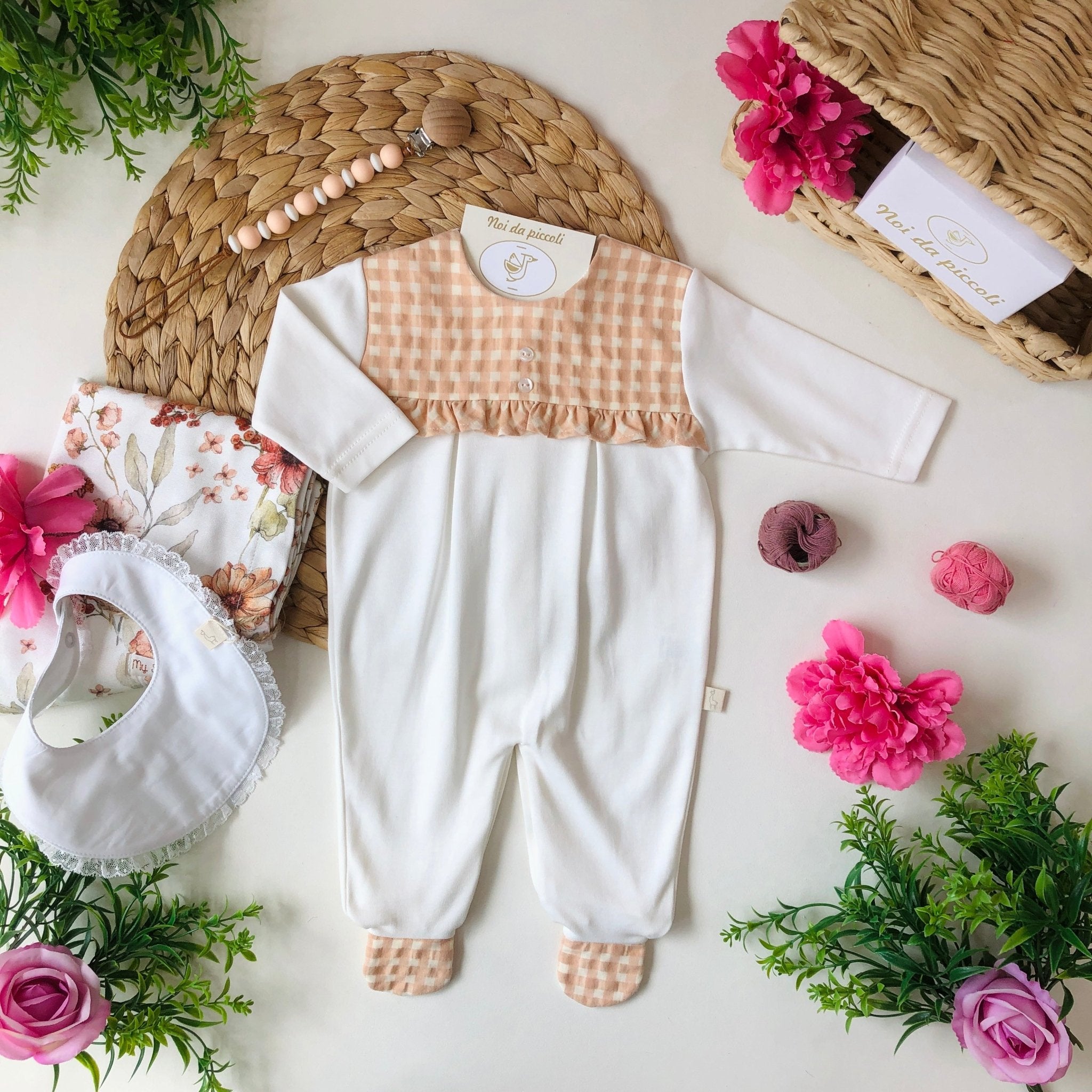 TUTINA IN COTONE CON QUADRETTI IVORY - Noi da piccoli