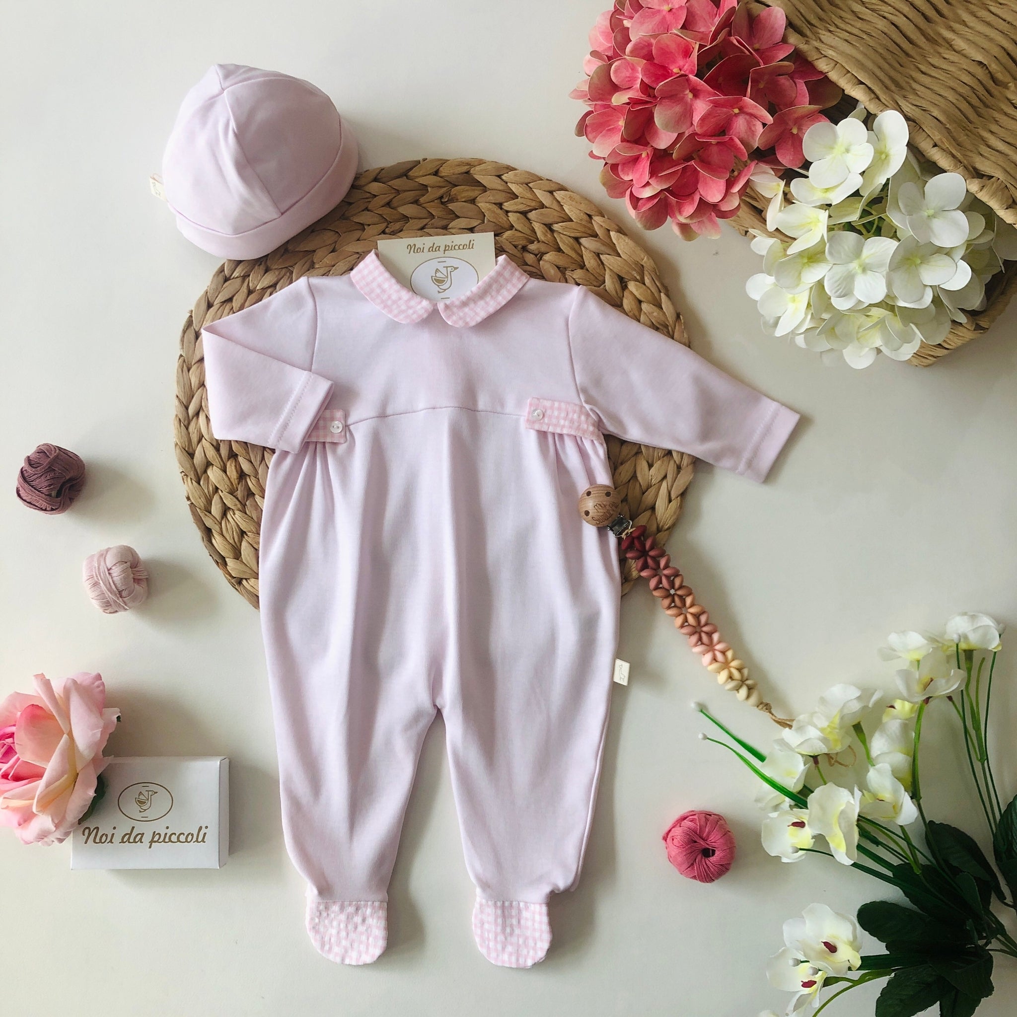 TUTINA IN COTONE ROSA QUADRETTI BOTTONCINI LATERALI - Noi da piccoli