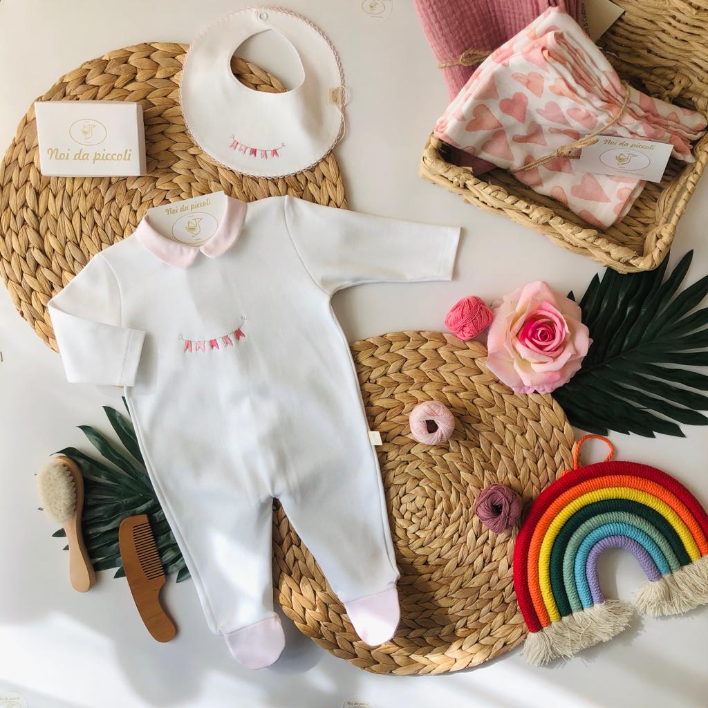 TUTINA PARTY IN COTONE BIANCO/ROSA - Noi da piccoli