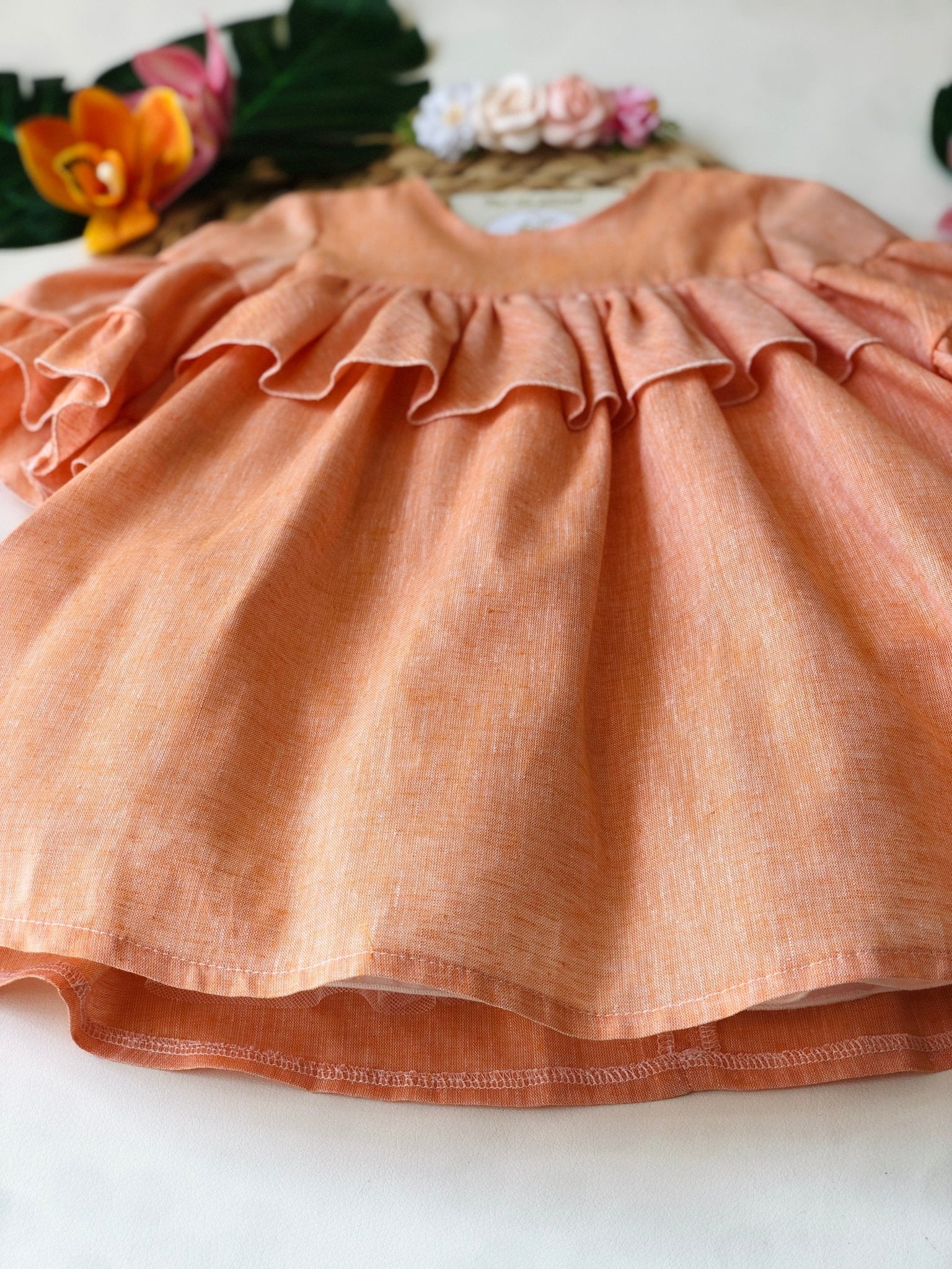 VESTINA ARANCIONE IN LINO 100% - Noi da piccoli