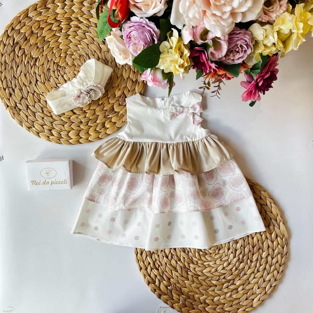 VESTINA BEIGE E ROSA + FASCIA - Noi da piccoli