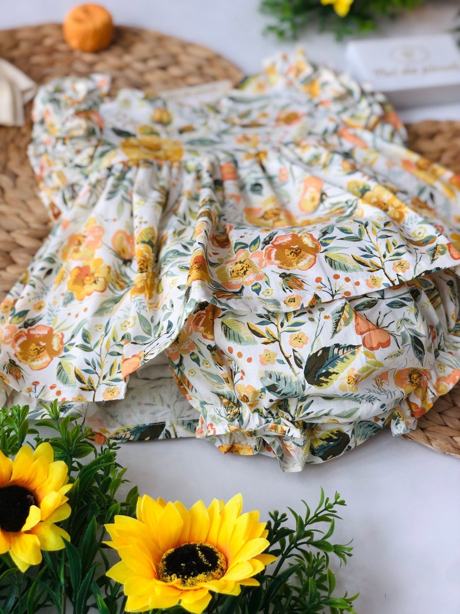 VESTINA CON CULOTTE BLOSSOM SENAPE COTONE - Noi da piccoli