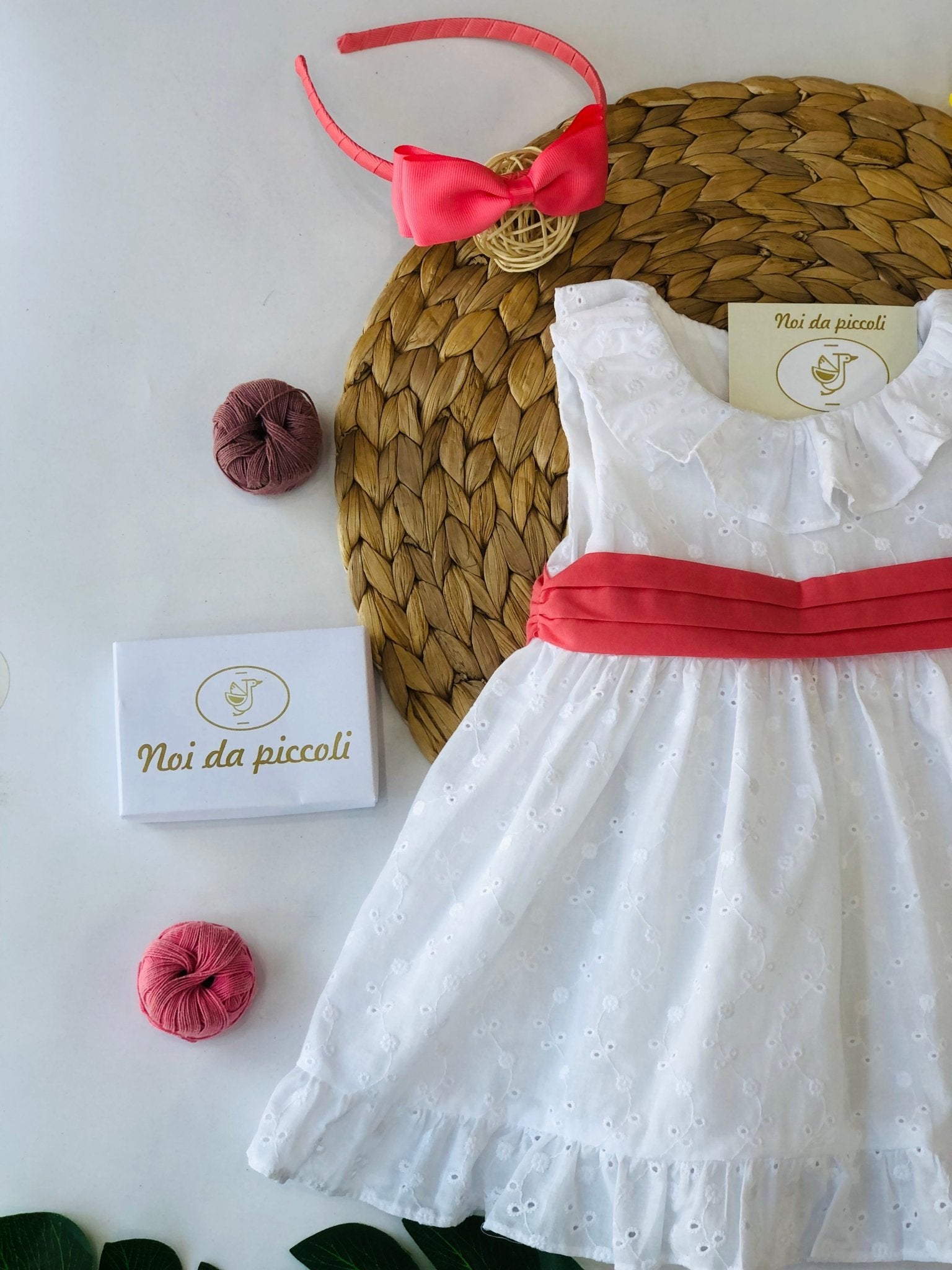 VESTINA COTONE BIANCO CON FASCIA CORALLO - Noi da piccoli