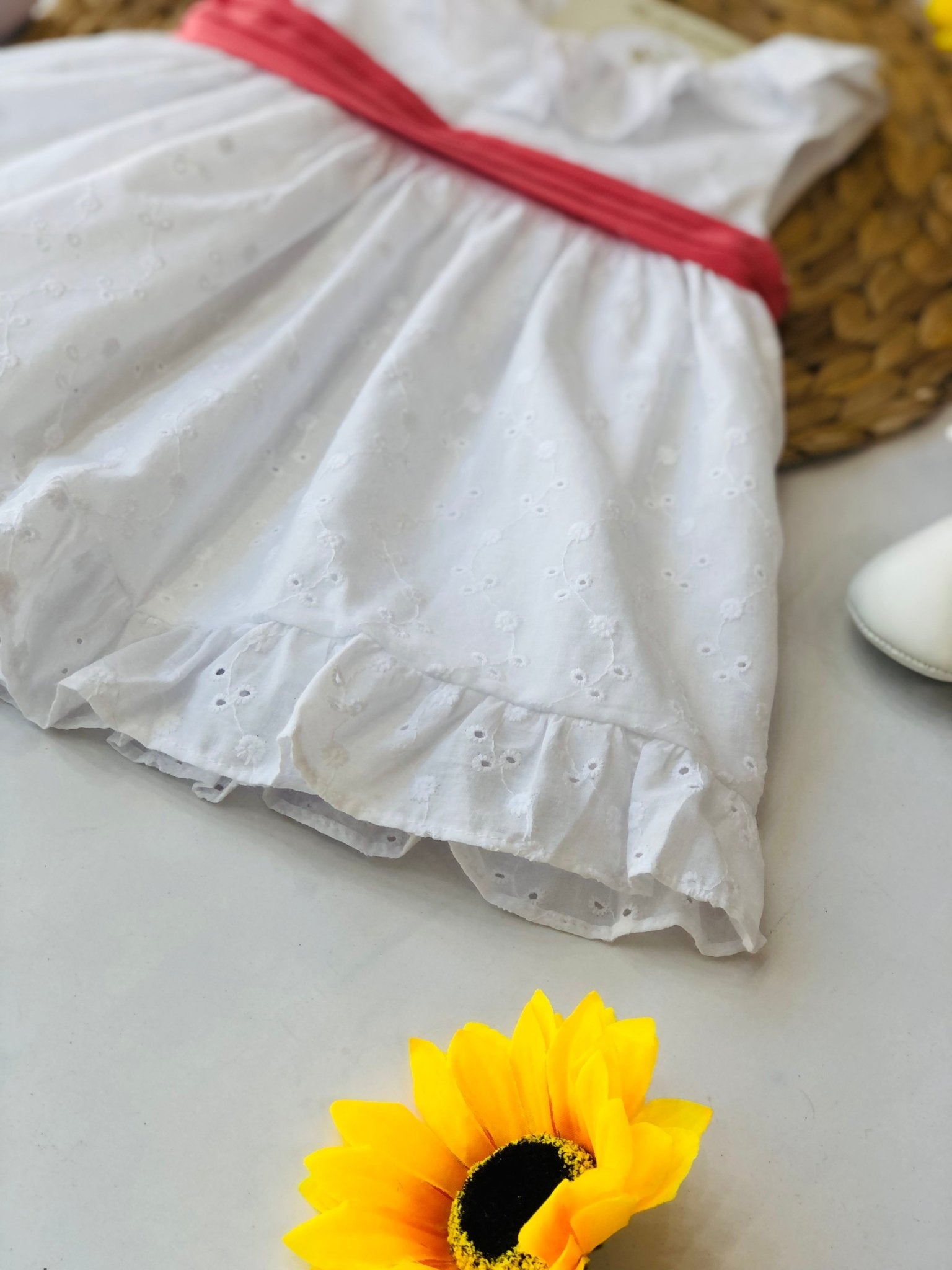 VESTINA COTONE BIANCO CON FASCIA CORALLO - Noi da piccoli