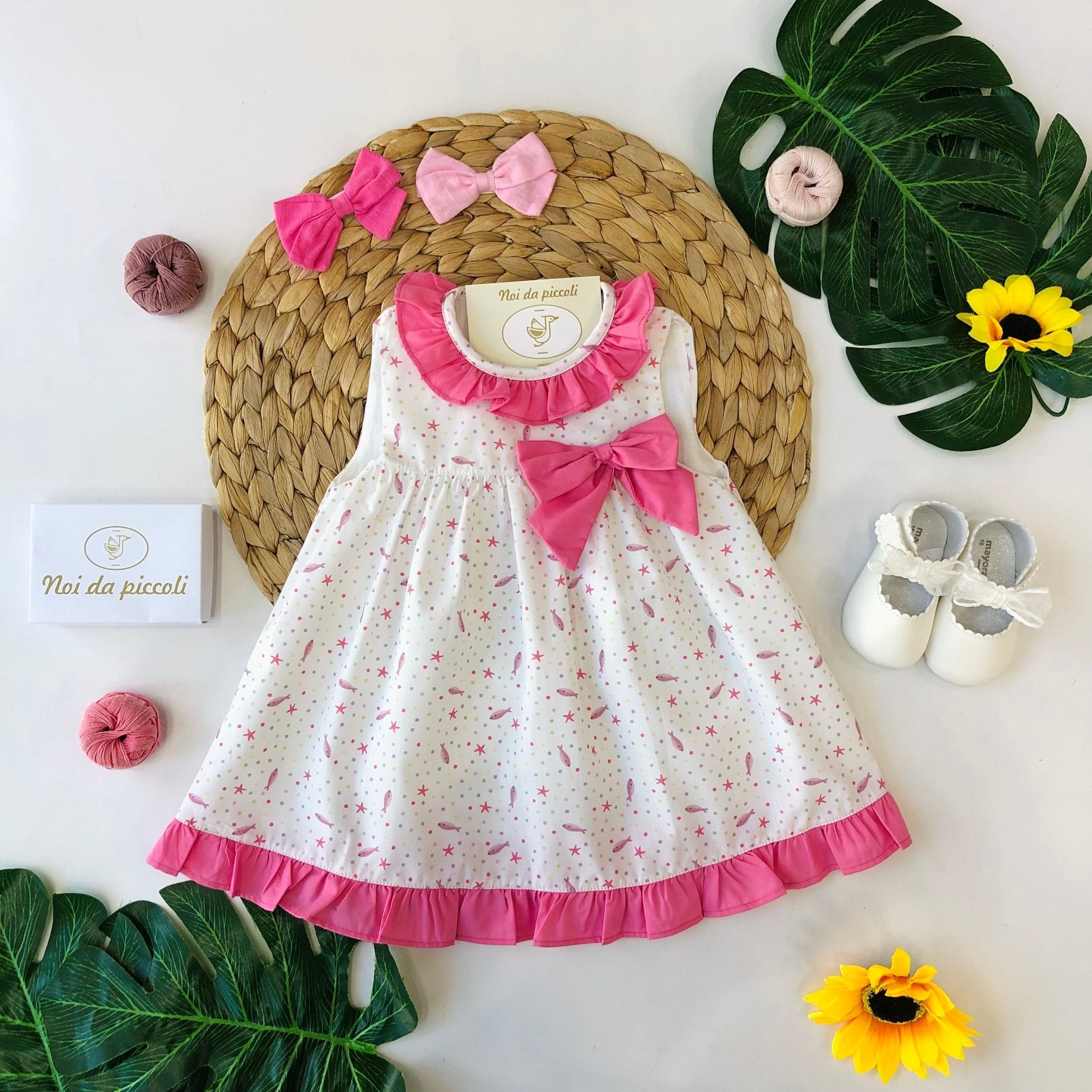 VESTINA COTONE DORY BIANCO E FUXIA - Noi da piccoli