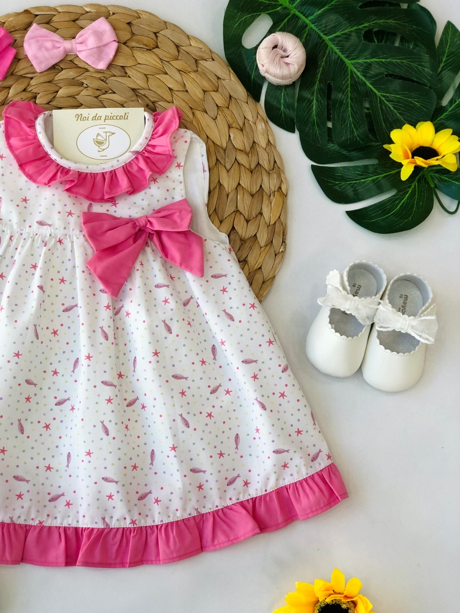 VESTINA COTONE DORY BIANCO E FUXIA - Noi da piccoli