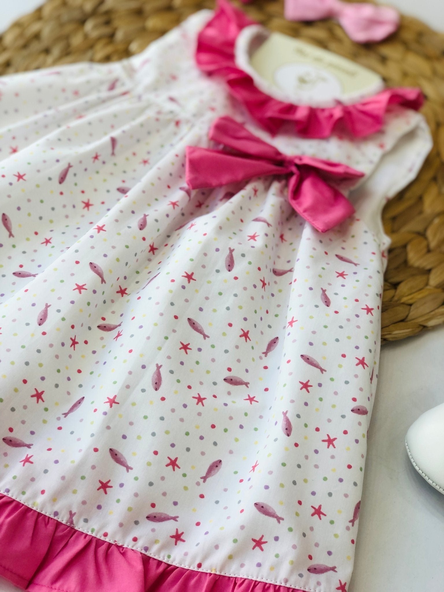 VESTINA COTONE DORY BIANCO E FUXIA - Noi da piccoli