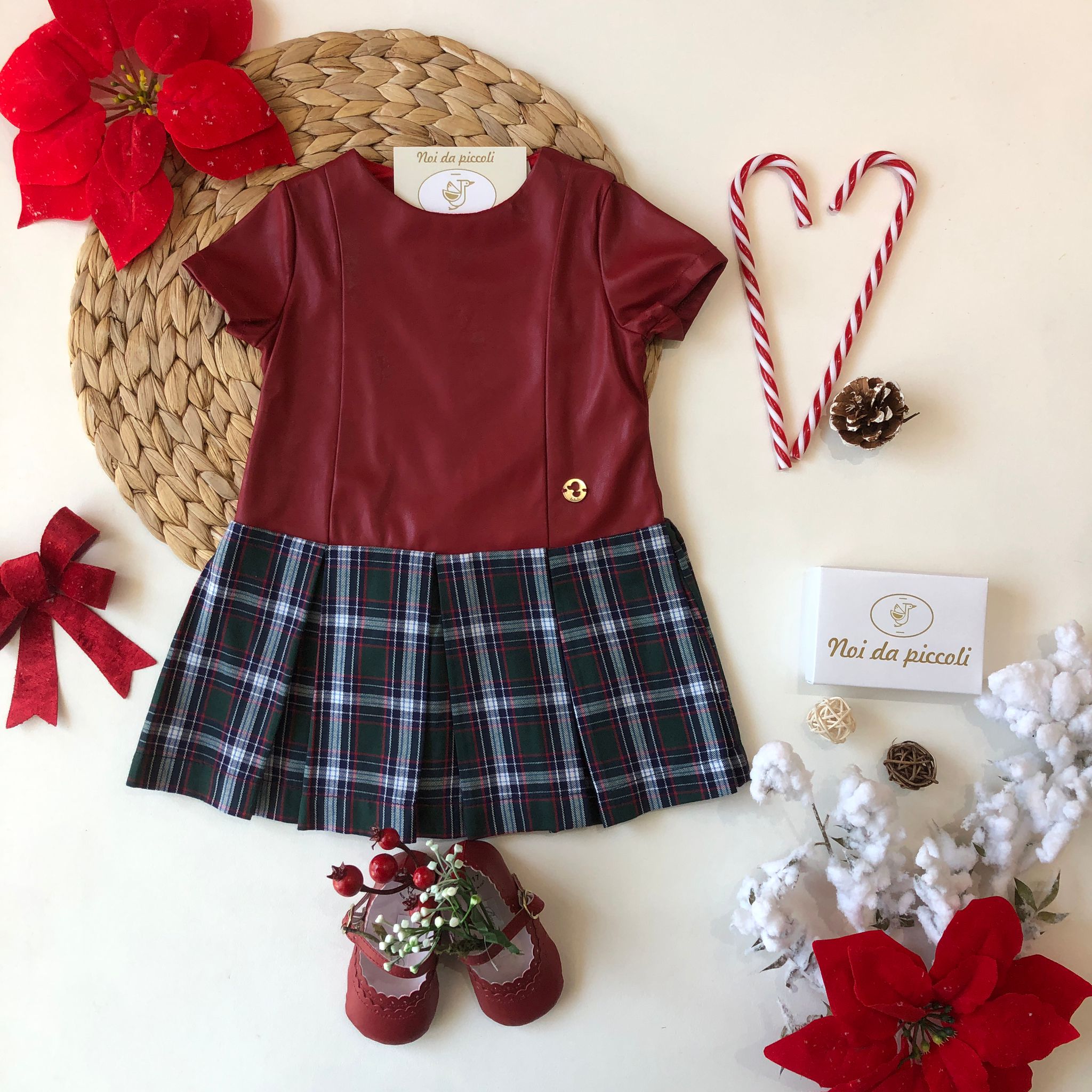 VESTINA RED E TARTAN IN PELLE ECOLOGICA - Noi da piccoli