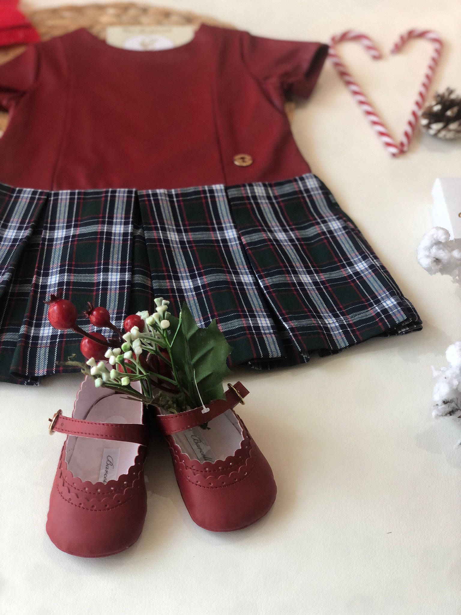 VESTINA RED E TARTAN IN PELLE ECOLOGICA - Noi da piccoli