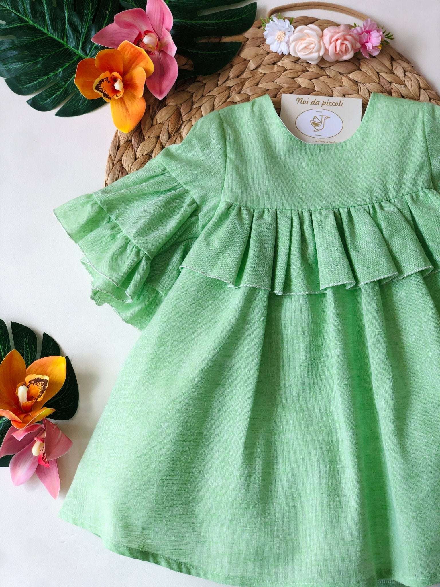 VESTINA VERDE IN LINO 100% - Noi da piccoli