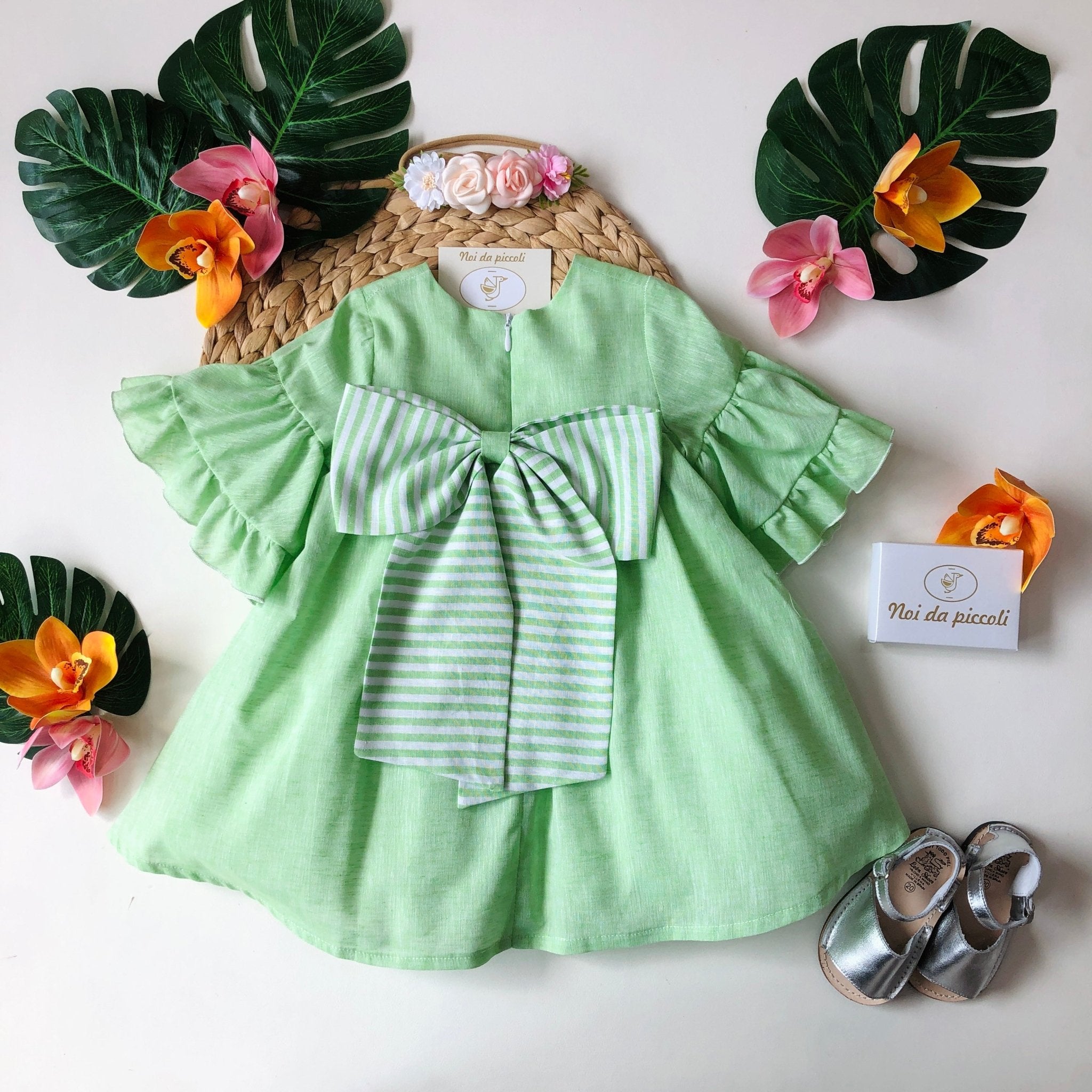 VESTINA VERDE IN LINO 100% - Noi da piccoli