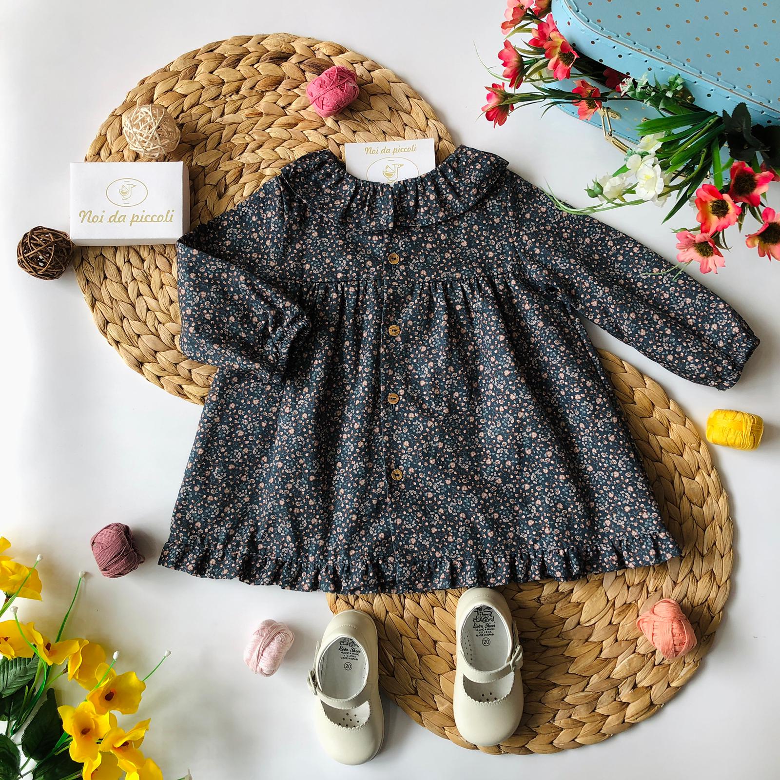 VESTINA VERDE PETROLIO CON FIORELLINI - Noi da piccoli