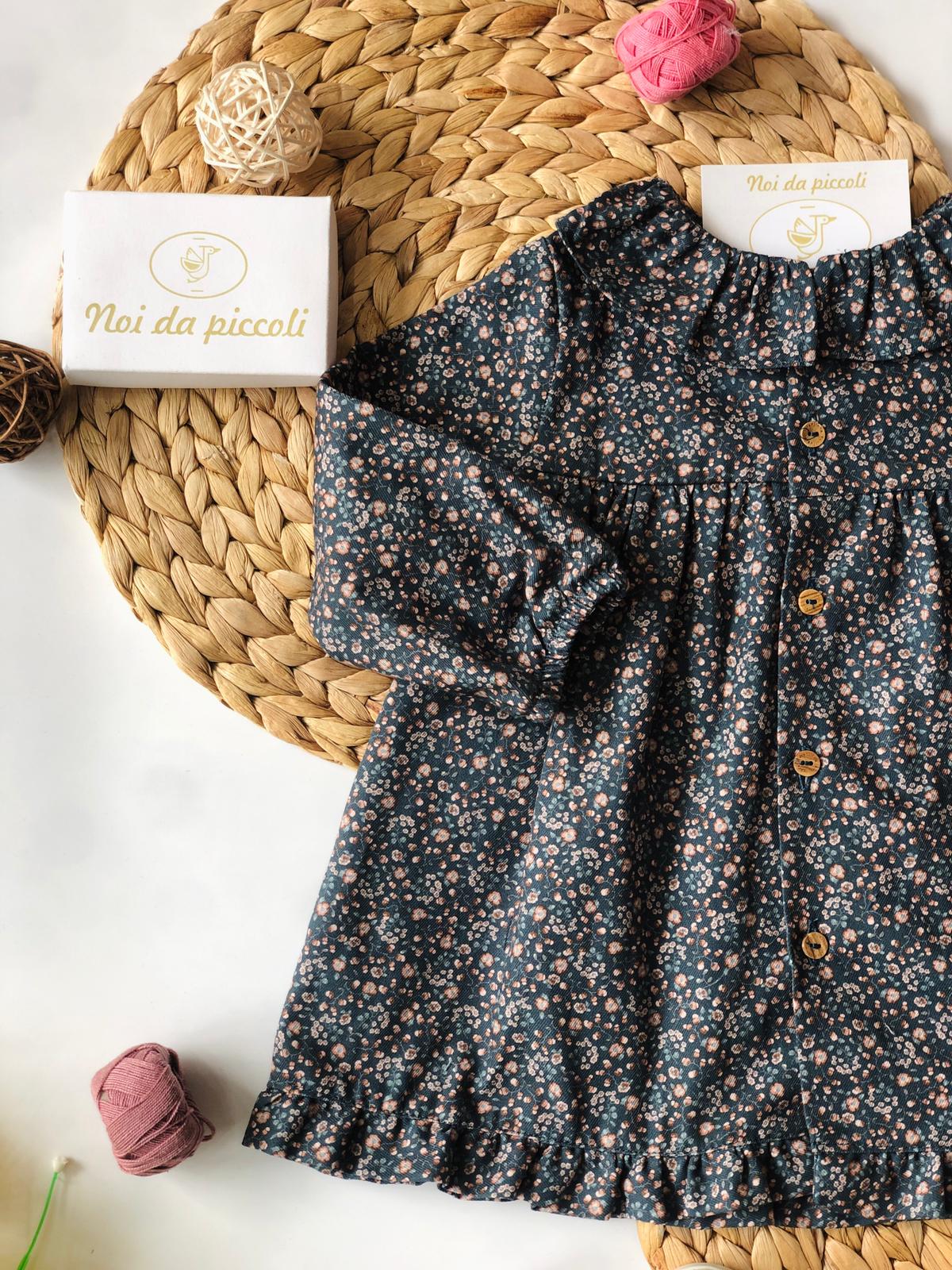 VESTINA VERDE PETROLIO CON FIORELLINI - Noi da piccoli
