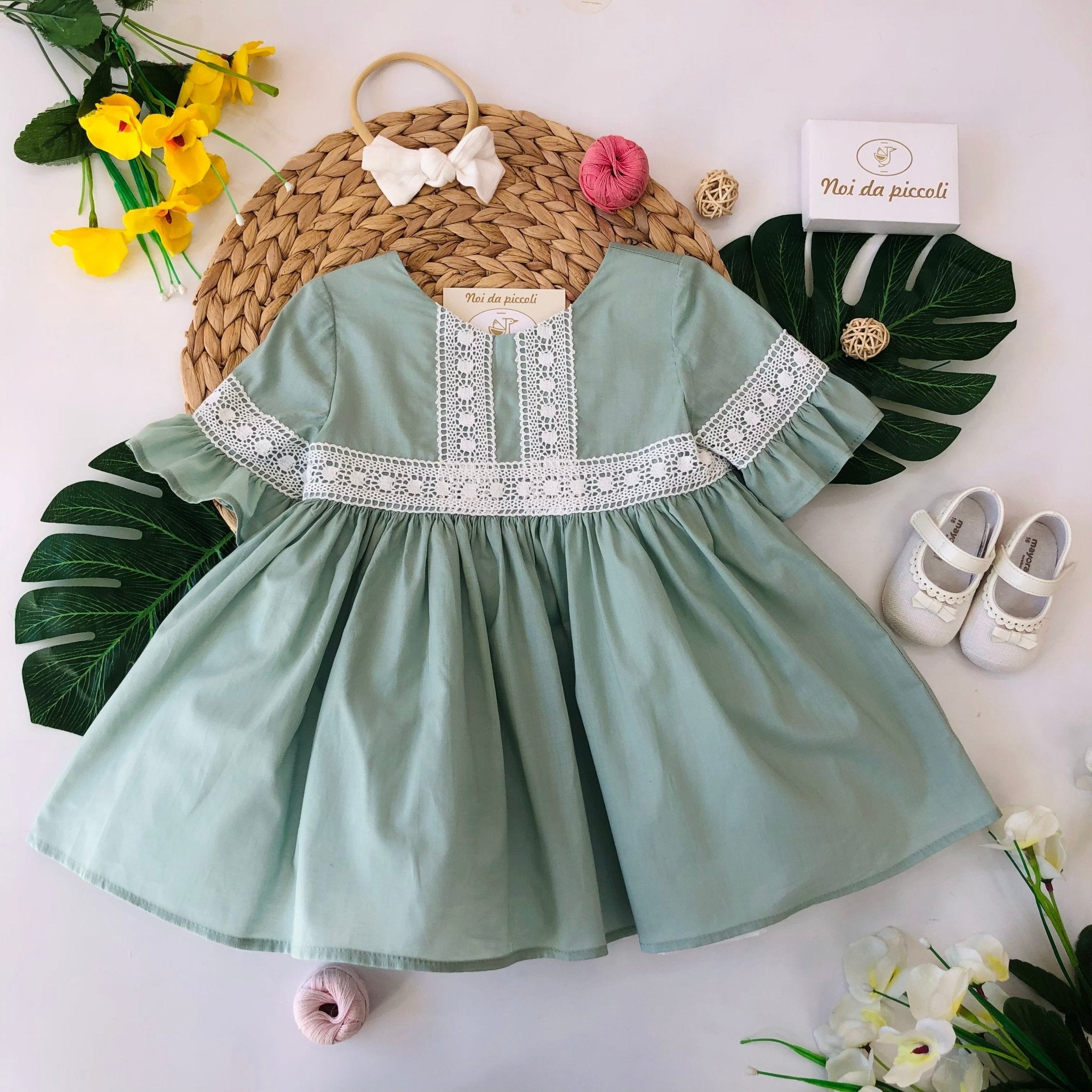 VESTINA VERDE SALVIA COTONE ROCHE - Noi da piccoli