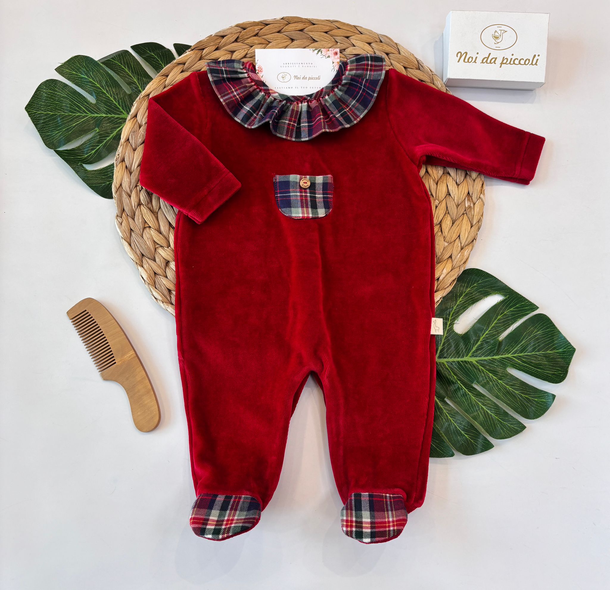 TUTINA IN CINIGLIA ROSSO CON COLLO TARTAN