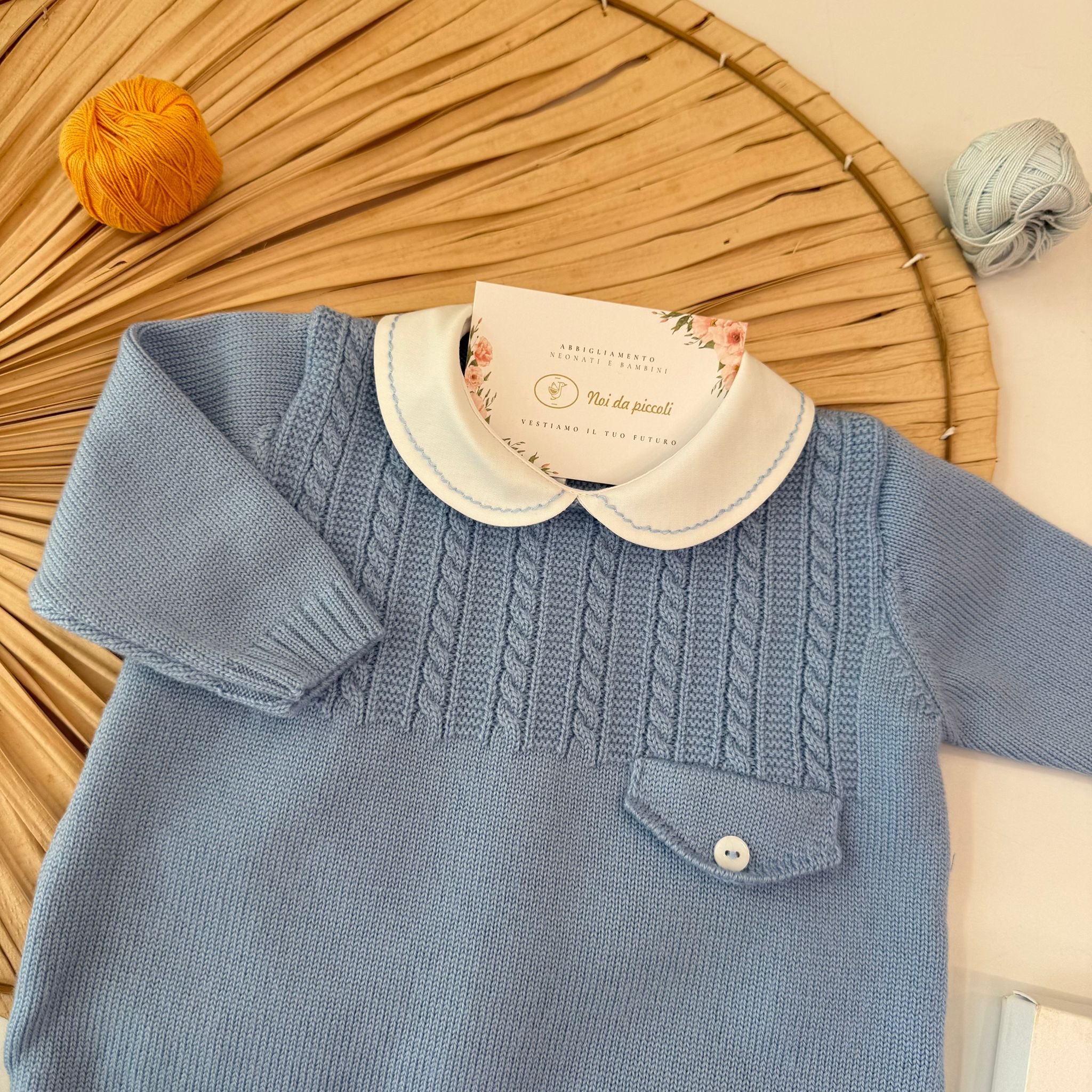 TUTINA CON PARURE 100% PURA LANA MERINO EXTRAFINE CIELO