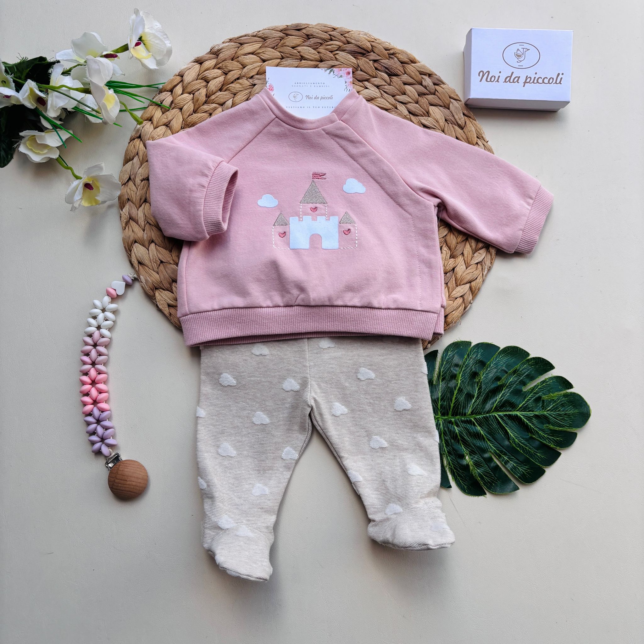 COMPLETO 2 PZ IN CALDO COTONE CUORICINI  ROSA