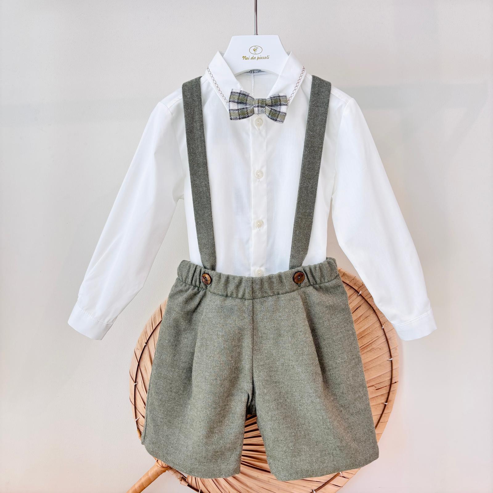 COMPLETO IN COTONE CALDO VERDE MILITARE CON PAPILLON