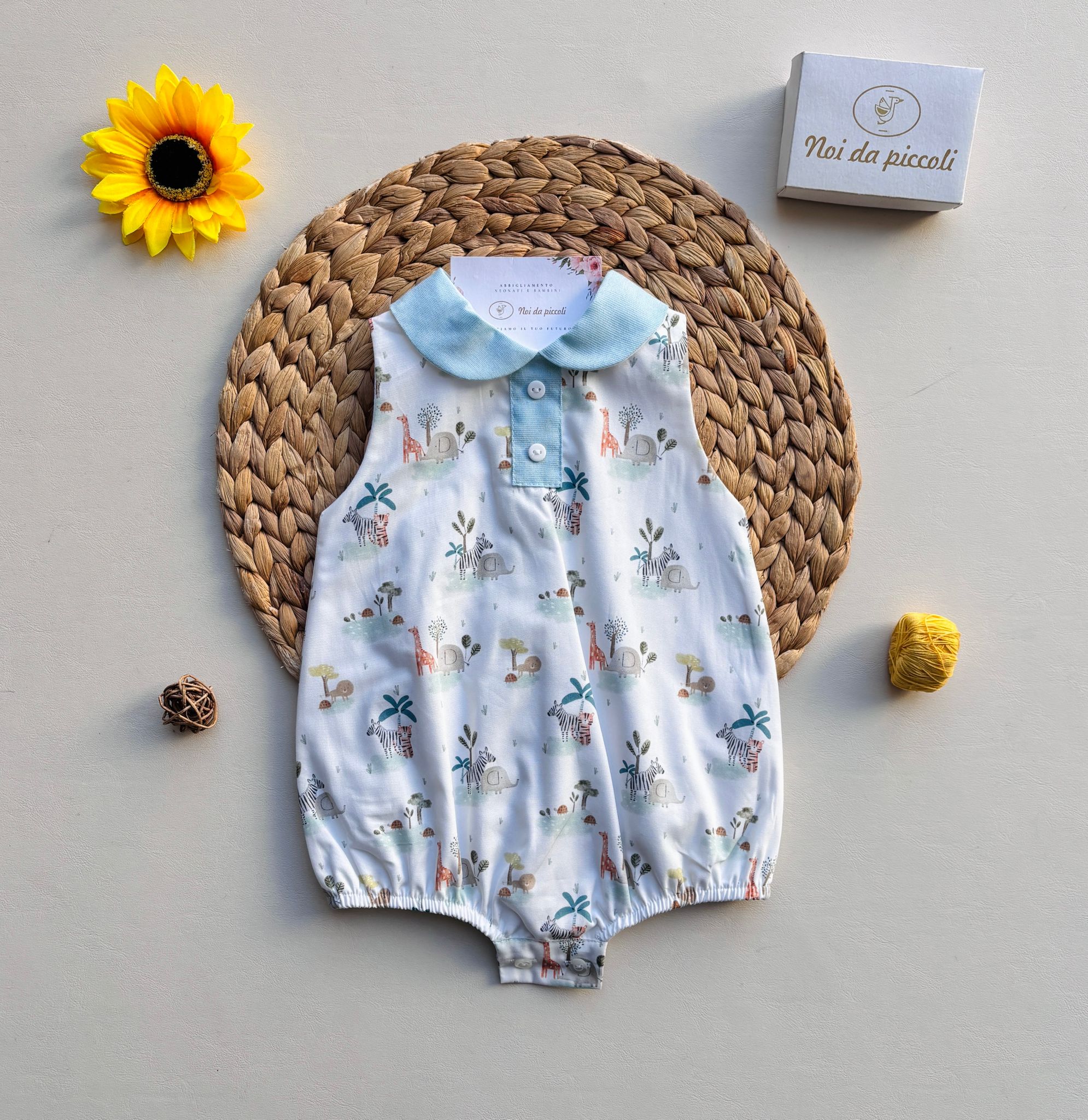 PAGLIACCETTO IN COTONE CON ANIMALI SAFARI  VERDE ACQUA