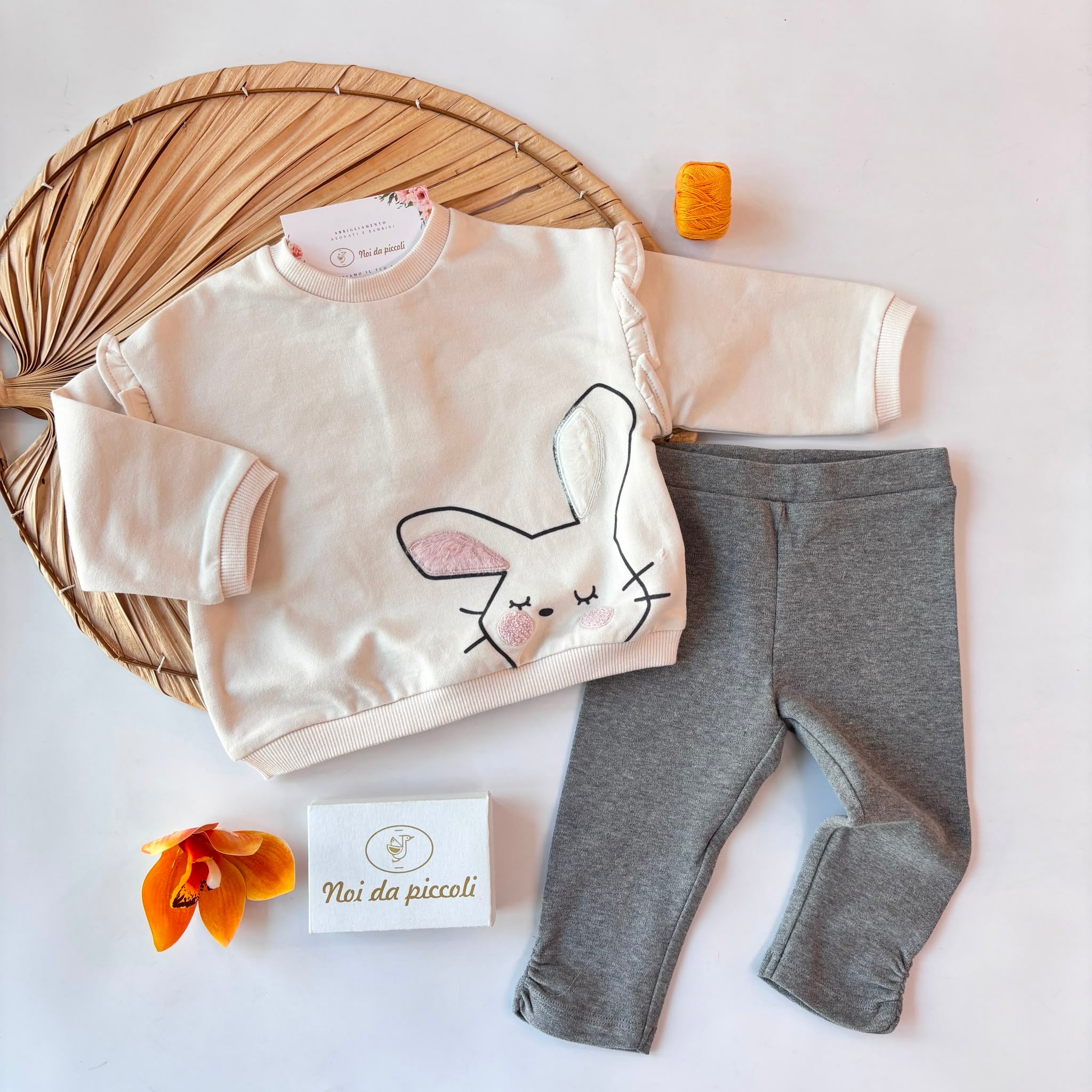 COMPLETO IN COTONE CALDO GRIGIO CON CONIGLIETTO
