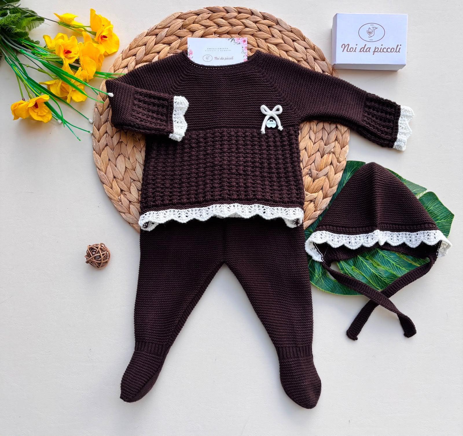 completo 3 pz FILATO CALDO MARRONE